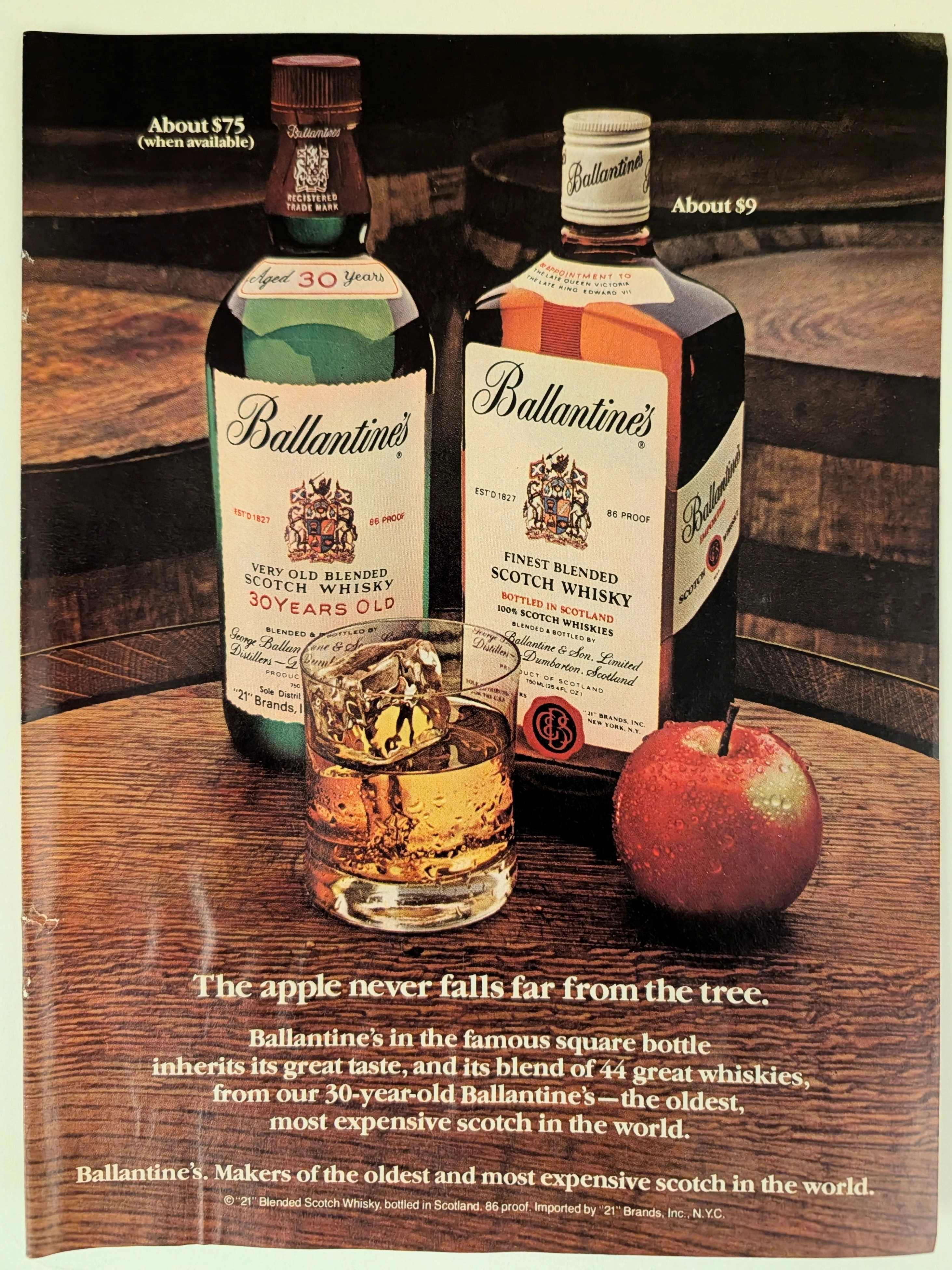 1970 Ballantine's Scotch Heritage. A study in prestige marketing, linking the rare 30-year-old blend to the everyday "Finest" square bottle. (1968) — Class A vintage Lifestyle & Vice 1970 Ballantine's Scotch Heritage. A study in prestige marketing, linking the rare 30-year-old blend to the everyday "Finest" square bottle. (1968) — Class A vintage Lifestyle & Vice