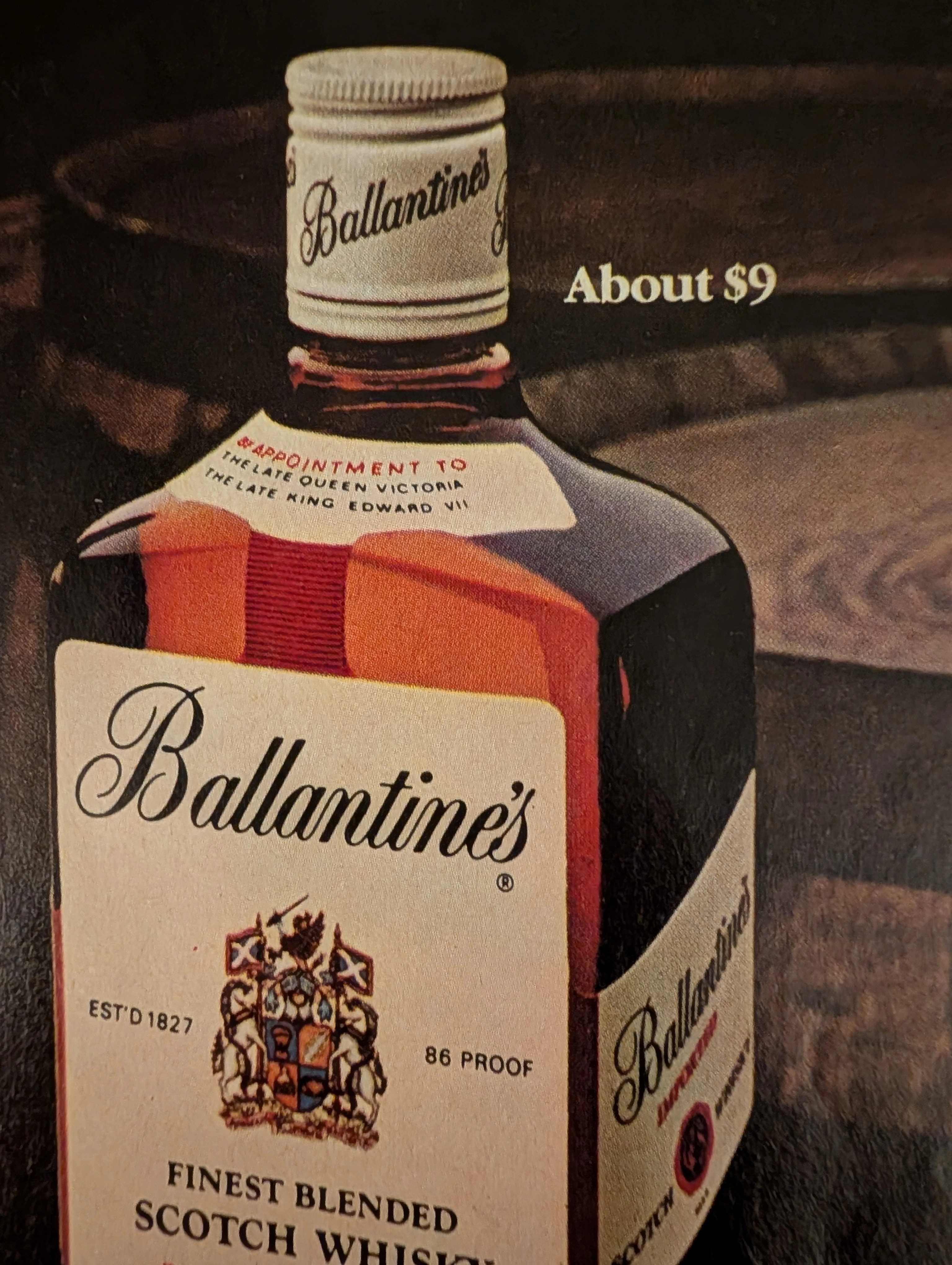 1970 Ballantine's Scotch Heritage. A study in prestige marketing, linking the rare 30-year-old blend to the everyday "Finest" square bottle. — Thumbnail 3