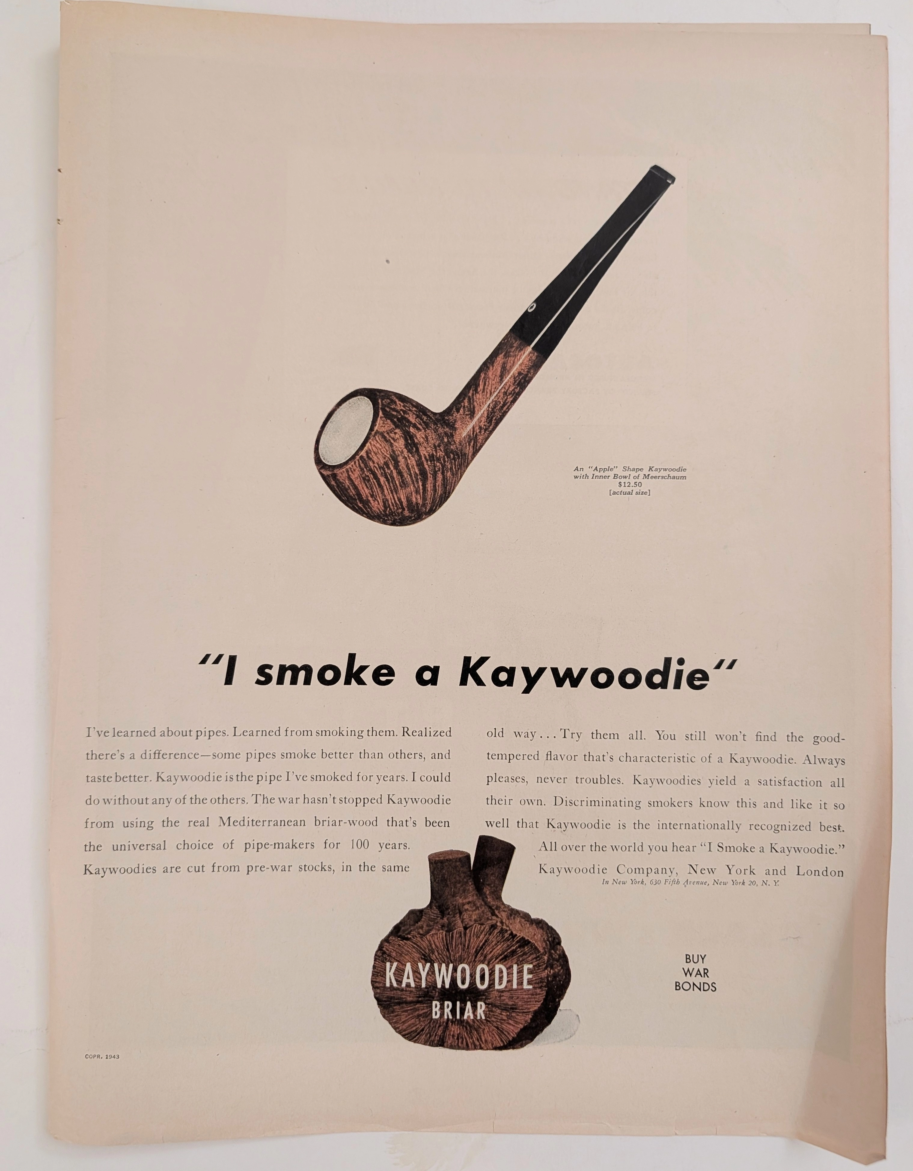El Dossier del Viajero en el Tiempo: Pipas Kaywoodie 1943 - El lujo del brezo de preguerra — The Record Institute Journal