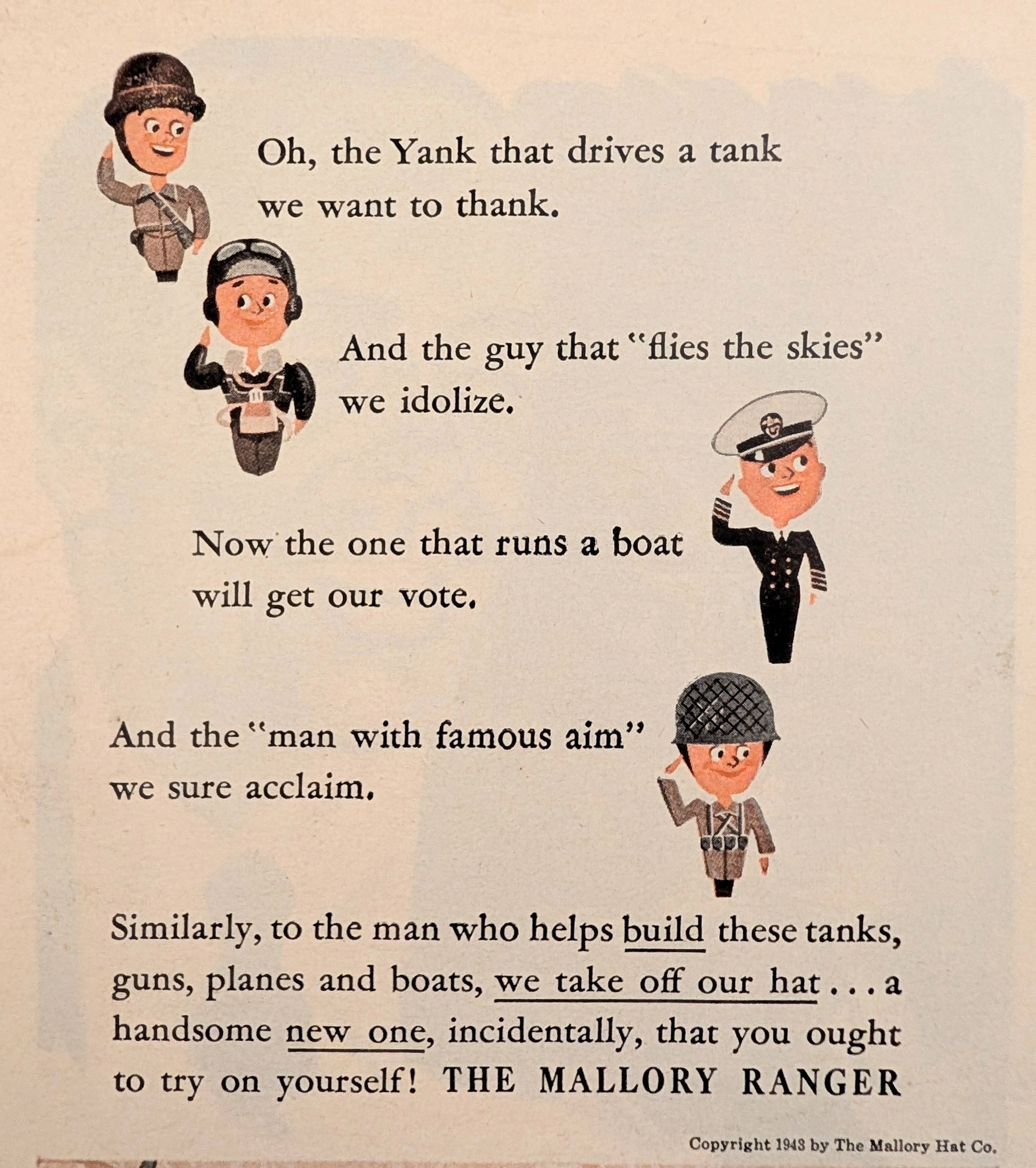 1943 Mallory Hats "The Ranger" Vintage Advertisement — Thumbnail 3