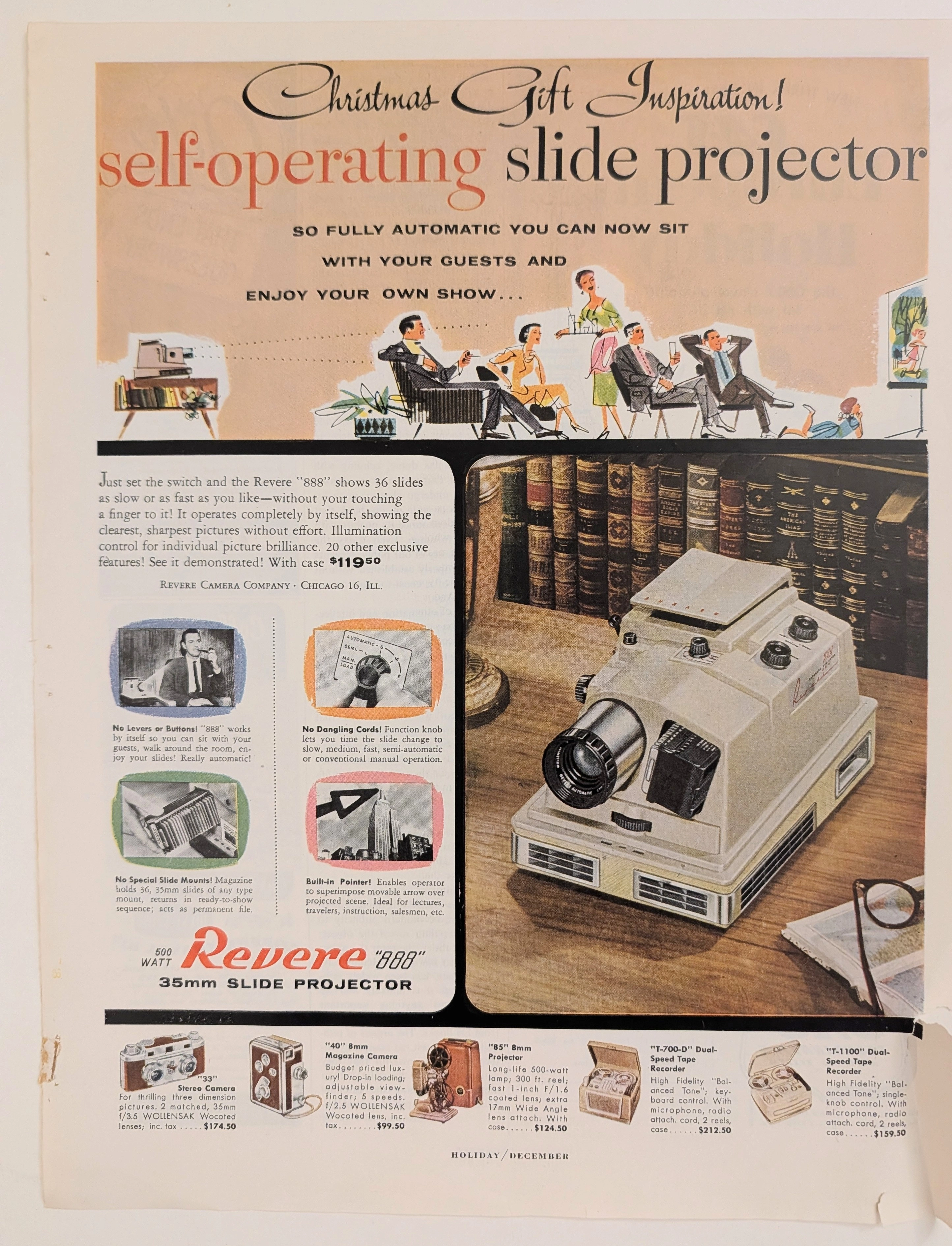 โฆษณาวินเทจ เครื่องฉายสไลด์ Revere 888 ปี 1954 vintage advertisement — curator suggestion