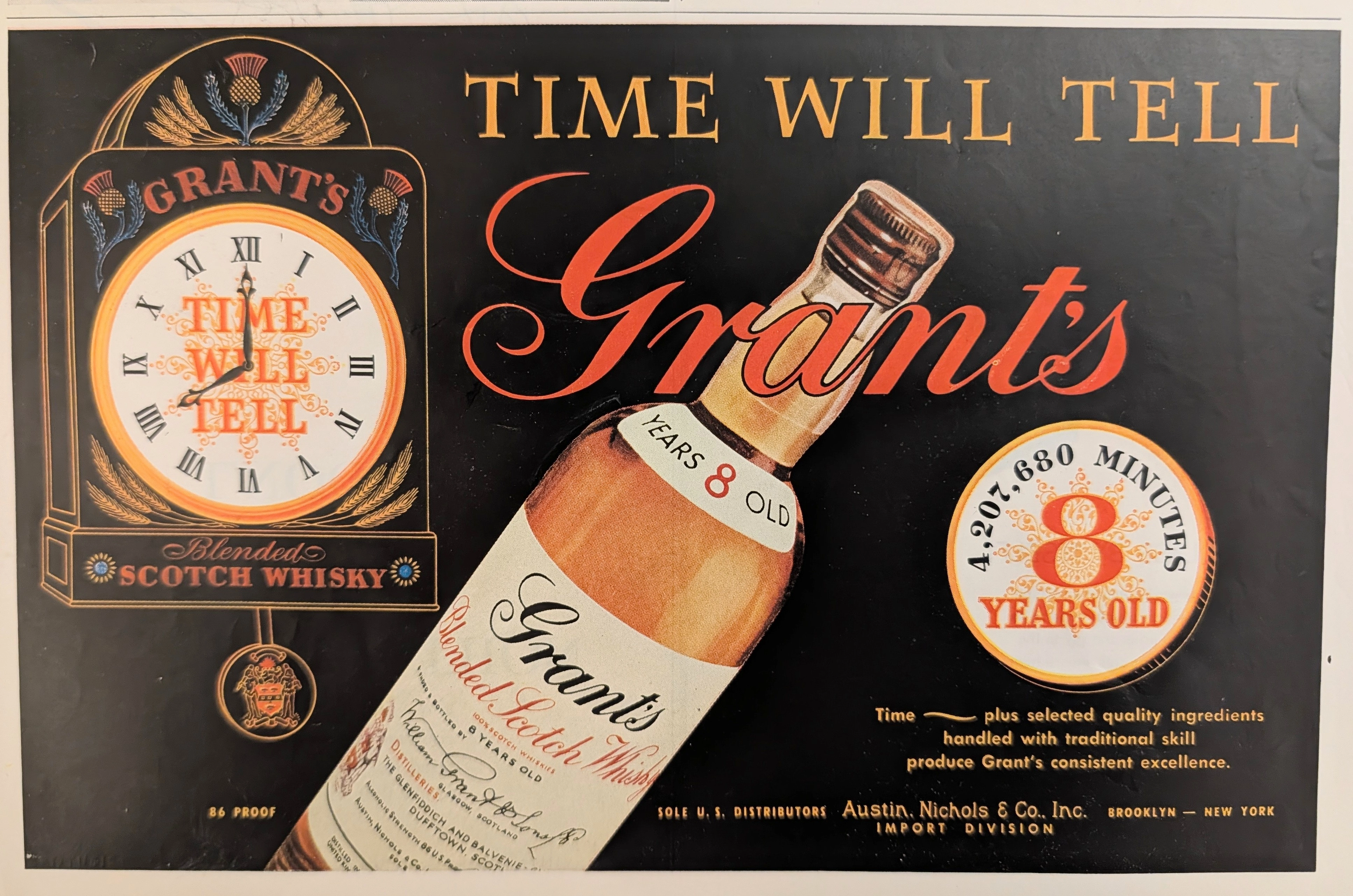 1950s Grant's Blended Scotch Whisky "Time Will Tell" Vintage Advertisement