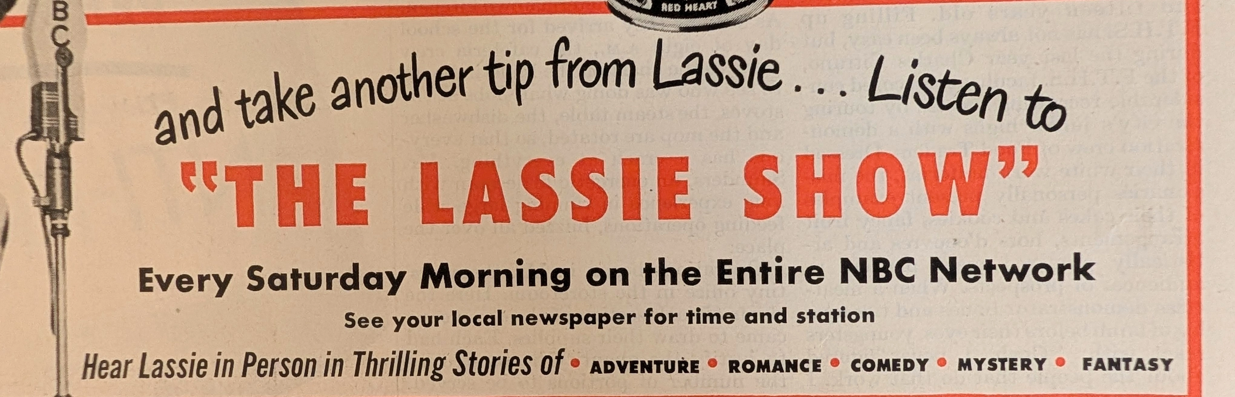 1949 Red Heart Dog Food Lassie Vintage Advertisement — Thumbnail 6