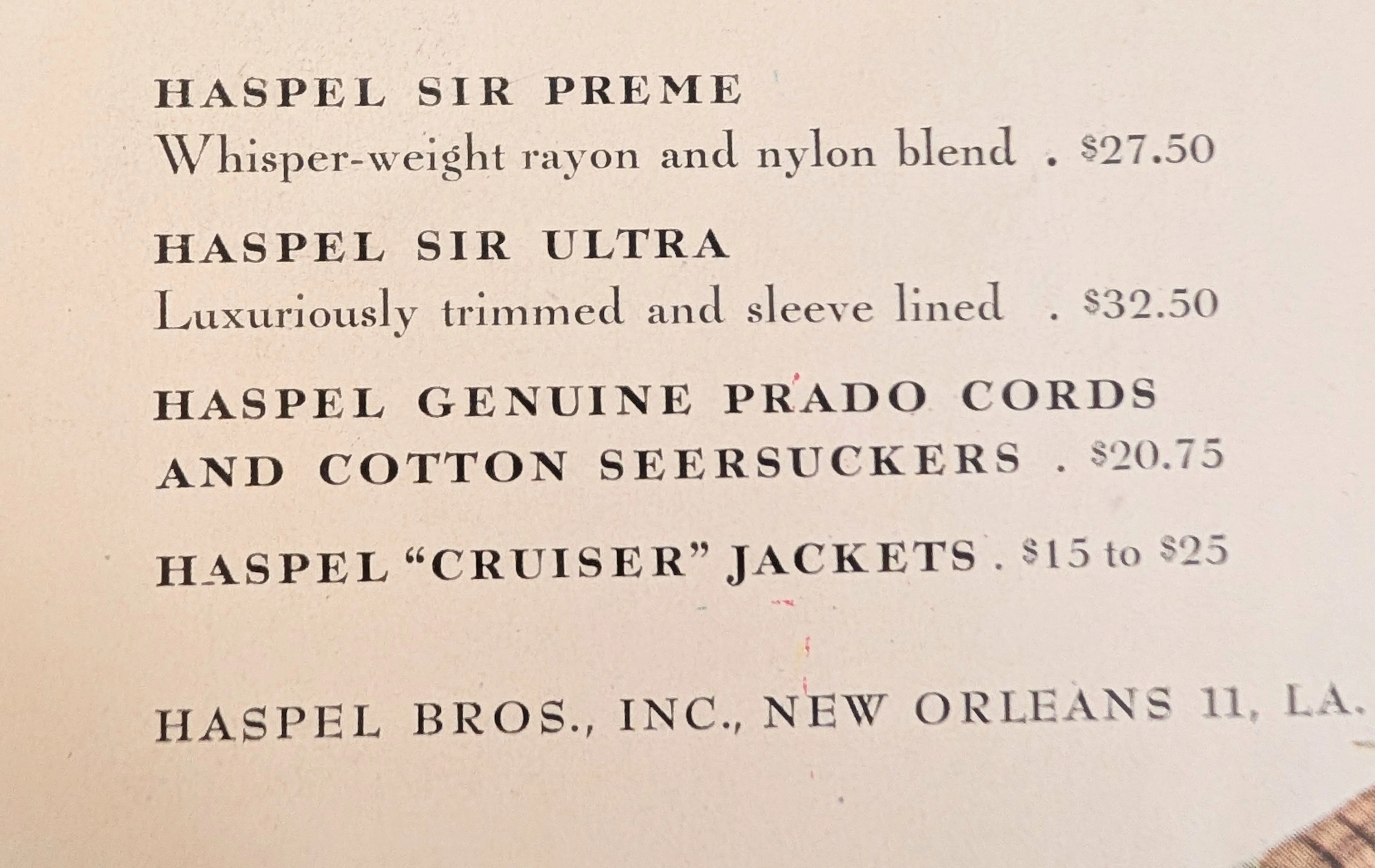 1950년경 Haspel 리프레셔블 클로즈 여름 수트 빈티지 광고 — 썸네일 3