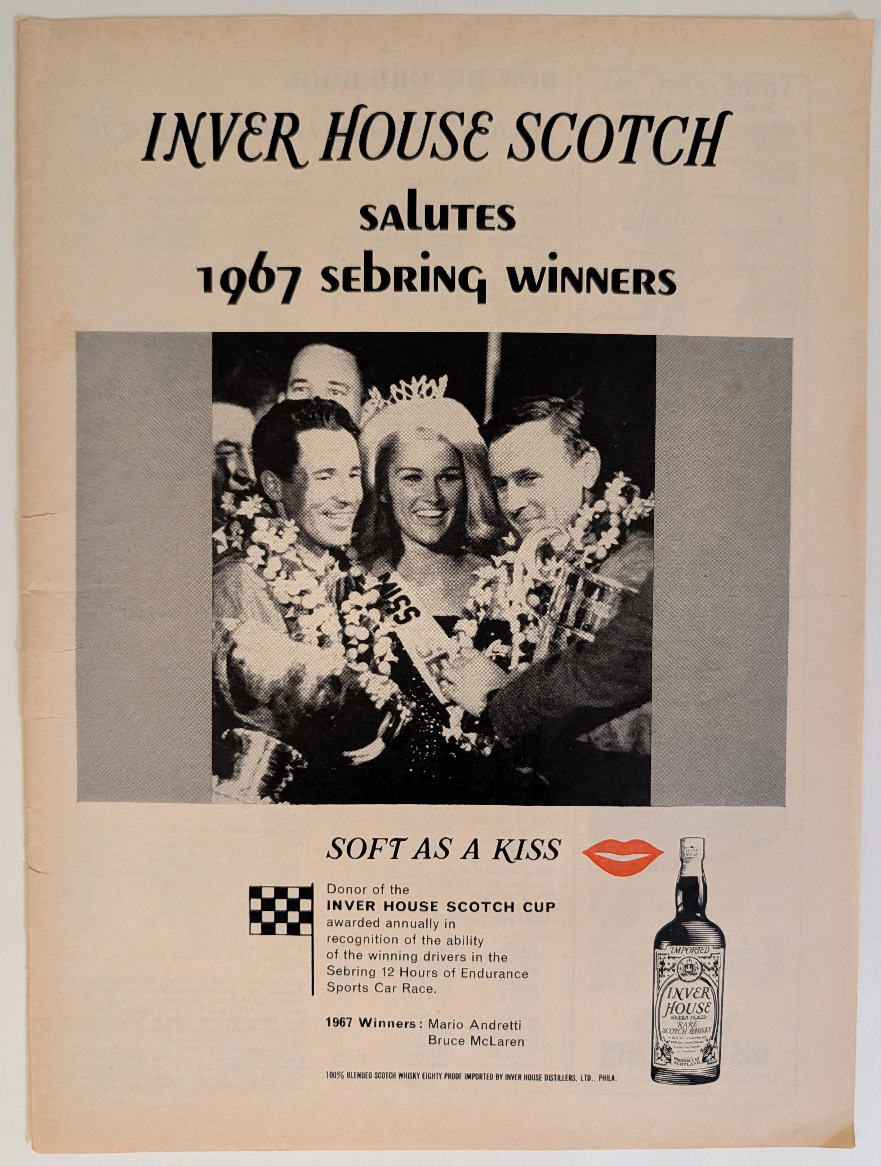 1967 Inver House Scotch "Sebring Winners" Vintage Print Advertisement (1967) — Class A vintage Lifestyle & Vice
