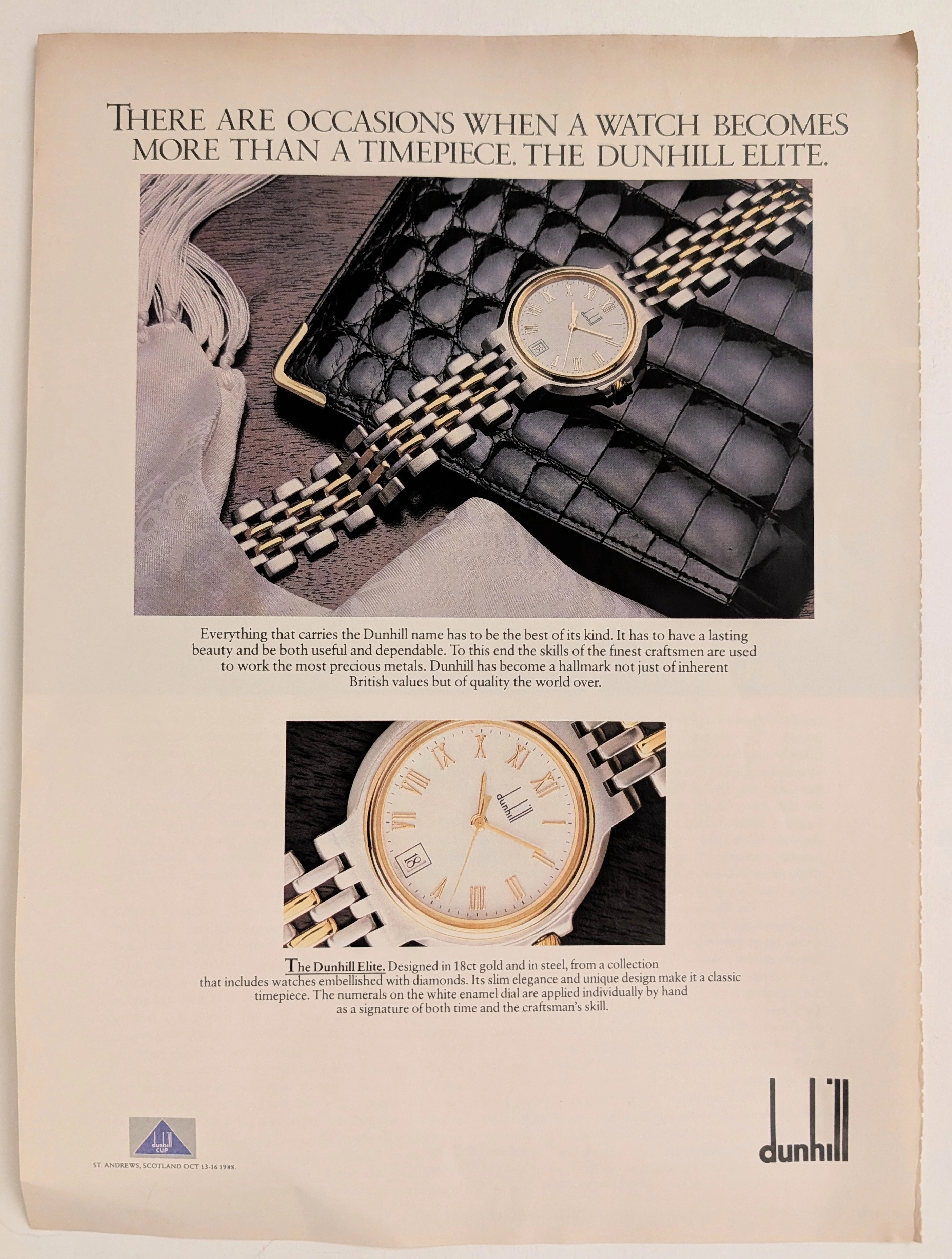 1988 Dunhill Elite Watch Vintage Advertisement (1980) — Class B vintage Lifestyle & Vice
