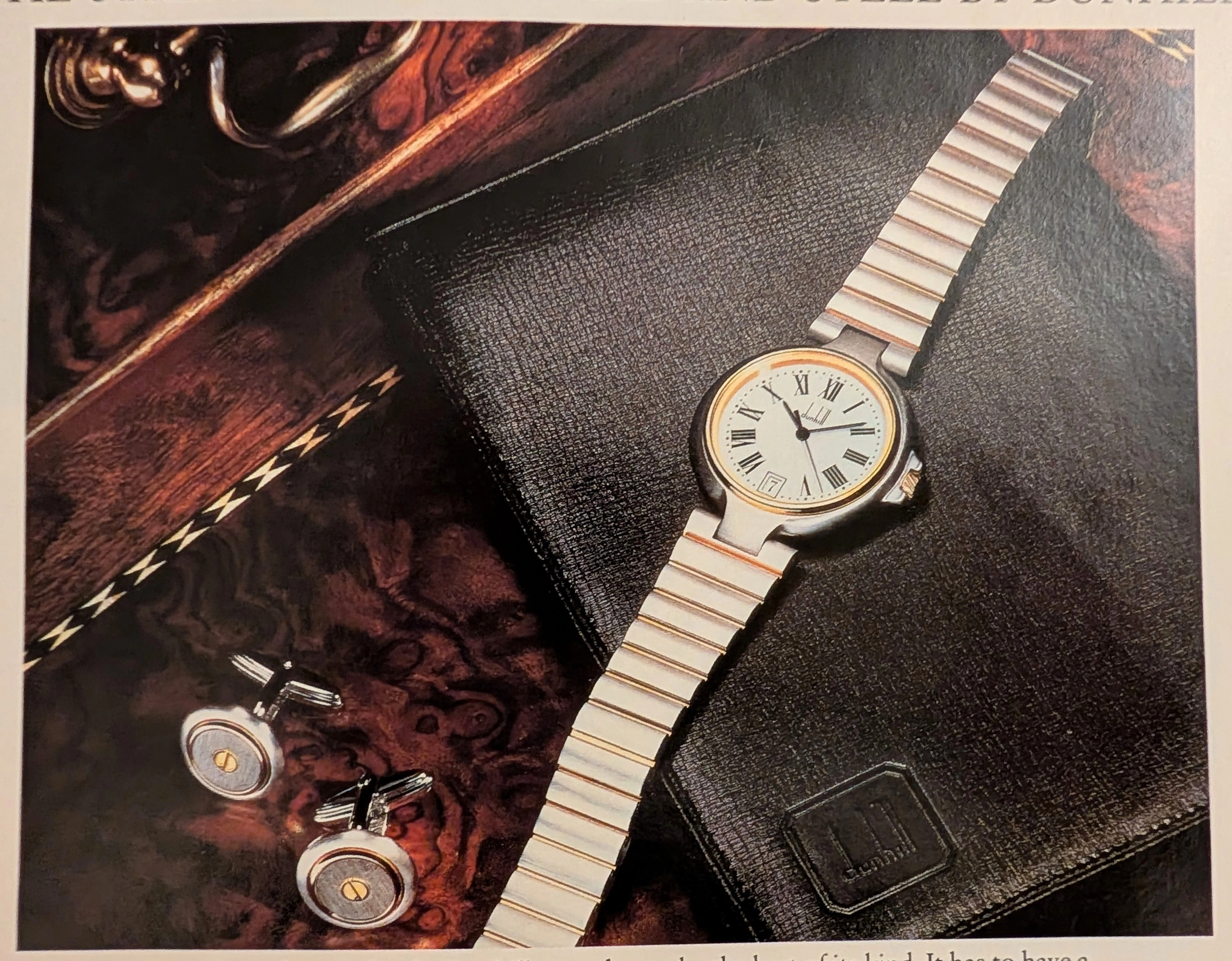 1990s Dunhill Two-Tone Watch & Cufflinks Vintage Print Advertisement — Thumbnail 3