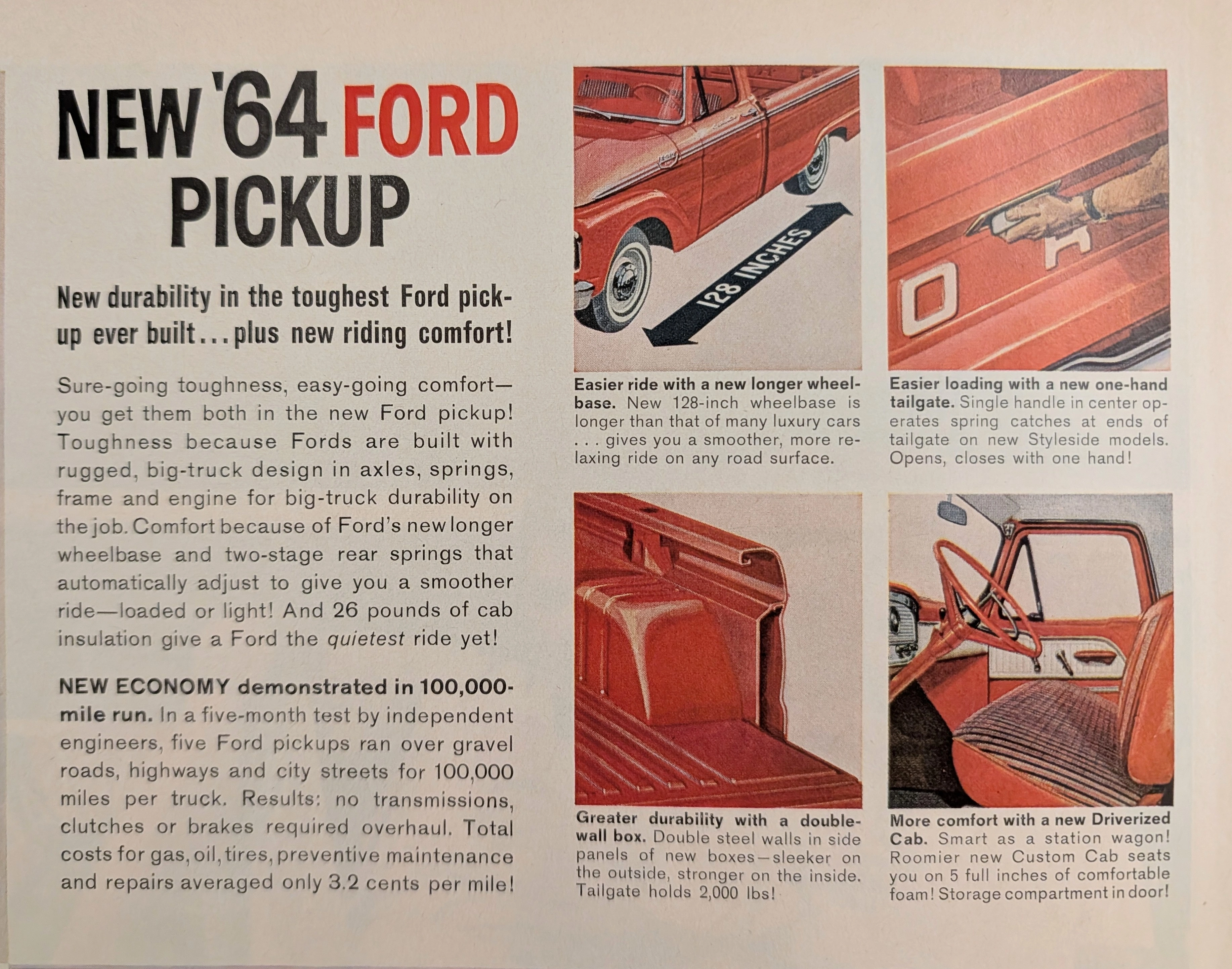 1964 Ford Pickup "New '64 Ford Pickup" Historic Vintage Ad Print (1964) — Class B vintage Automotive