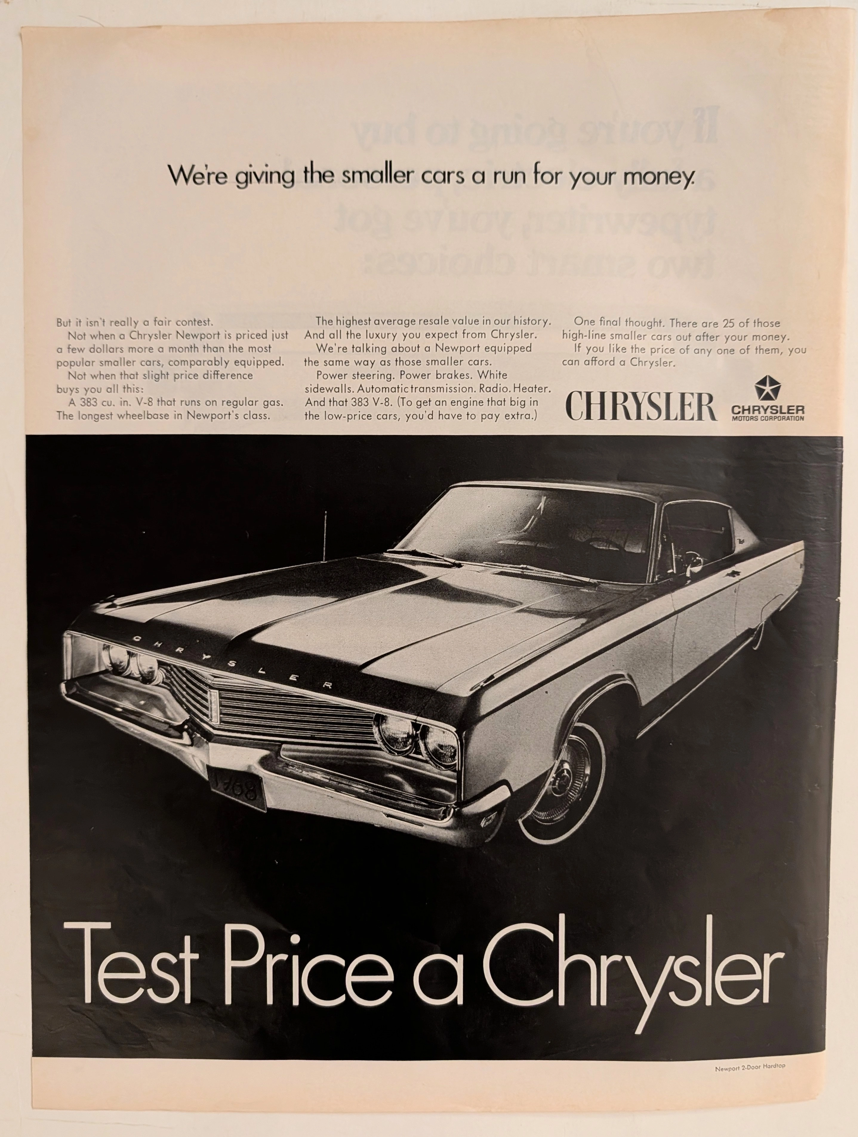 1968年 クライスラー・ニューポート 2ドア・ハードトップ ヴィンテージ広告 vintage advertisement — curator suggestion