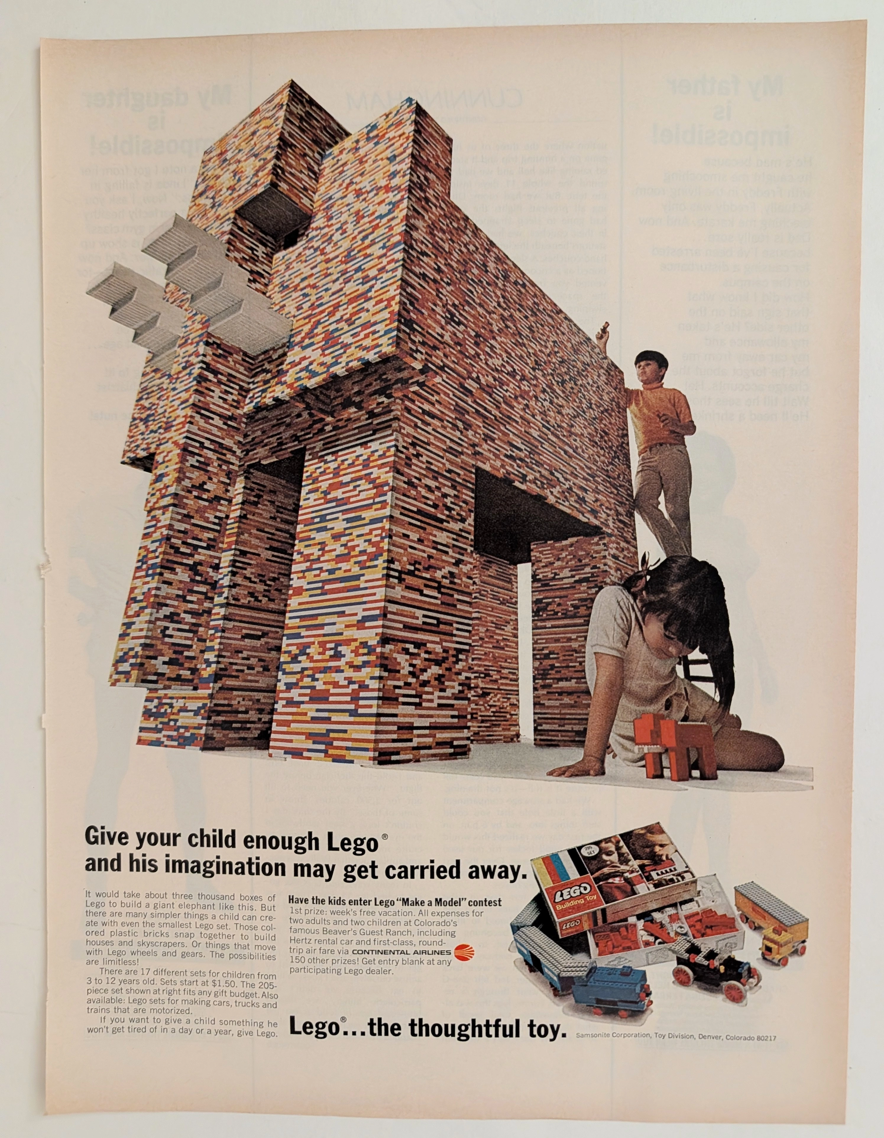 Publicité vintage Lego « Éléphant géant » vers 1968 (Ère Samsonite) vintage advertisement — curator suggestion