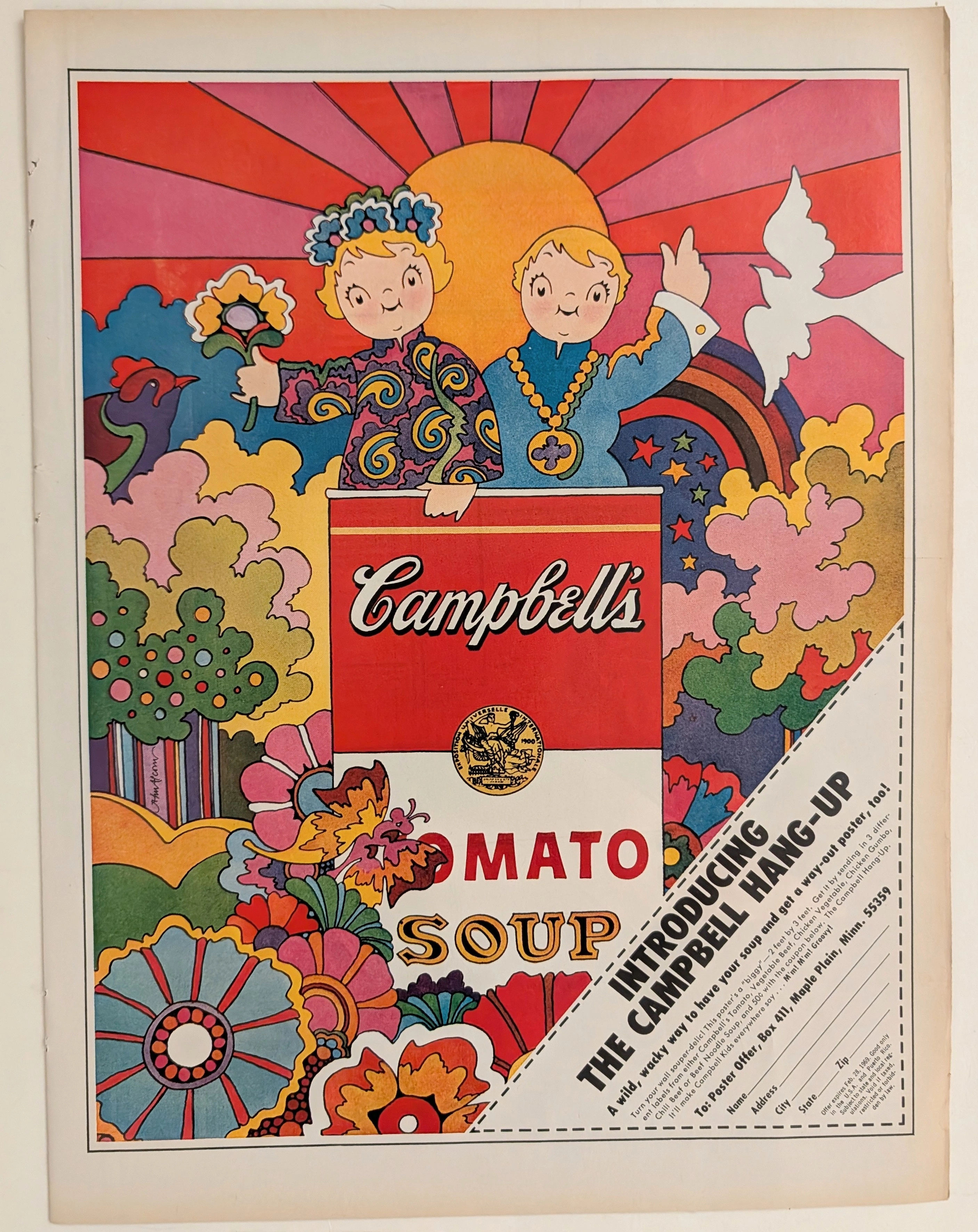 1968 Campbell's Tomato Soup "Hang-Up" Poster Vintage Advertisement (1968) — Class B vintage Lifestyle & Vice