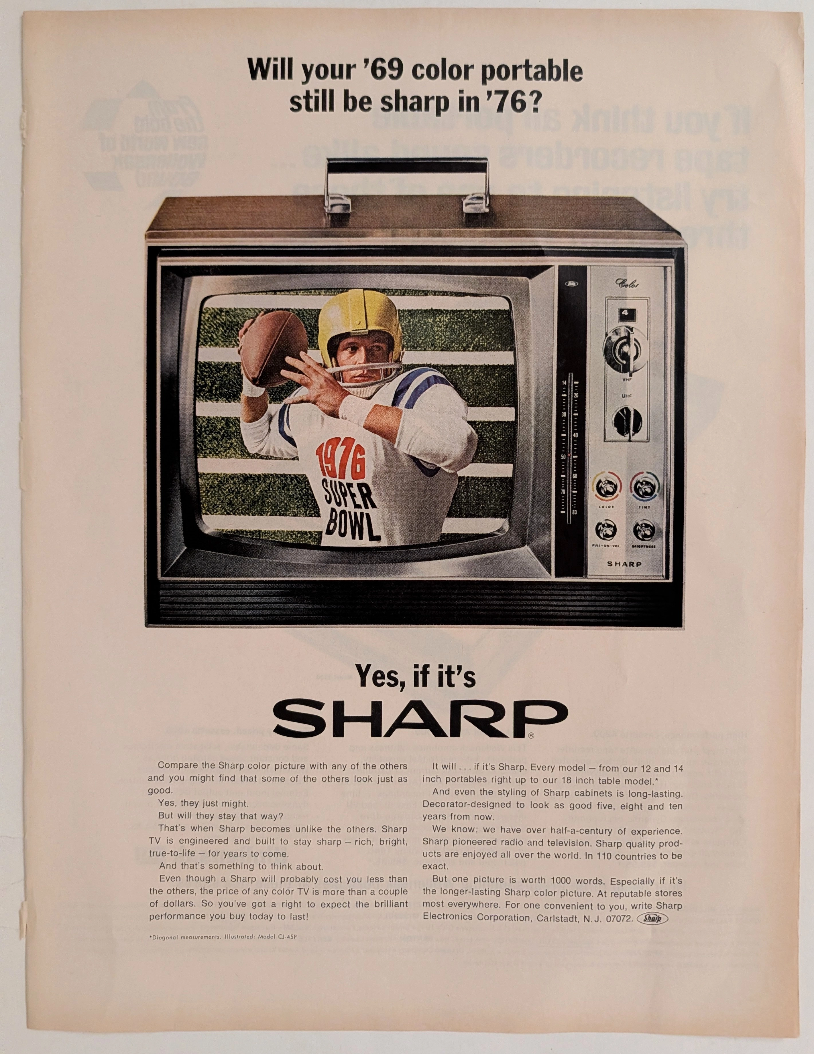 โฆษณาวินเทจ โทรทัศน์สีแบบพกพา Sharp ปี 1969