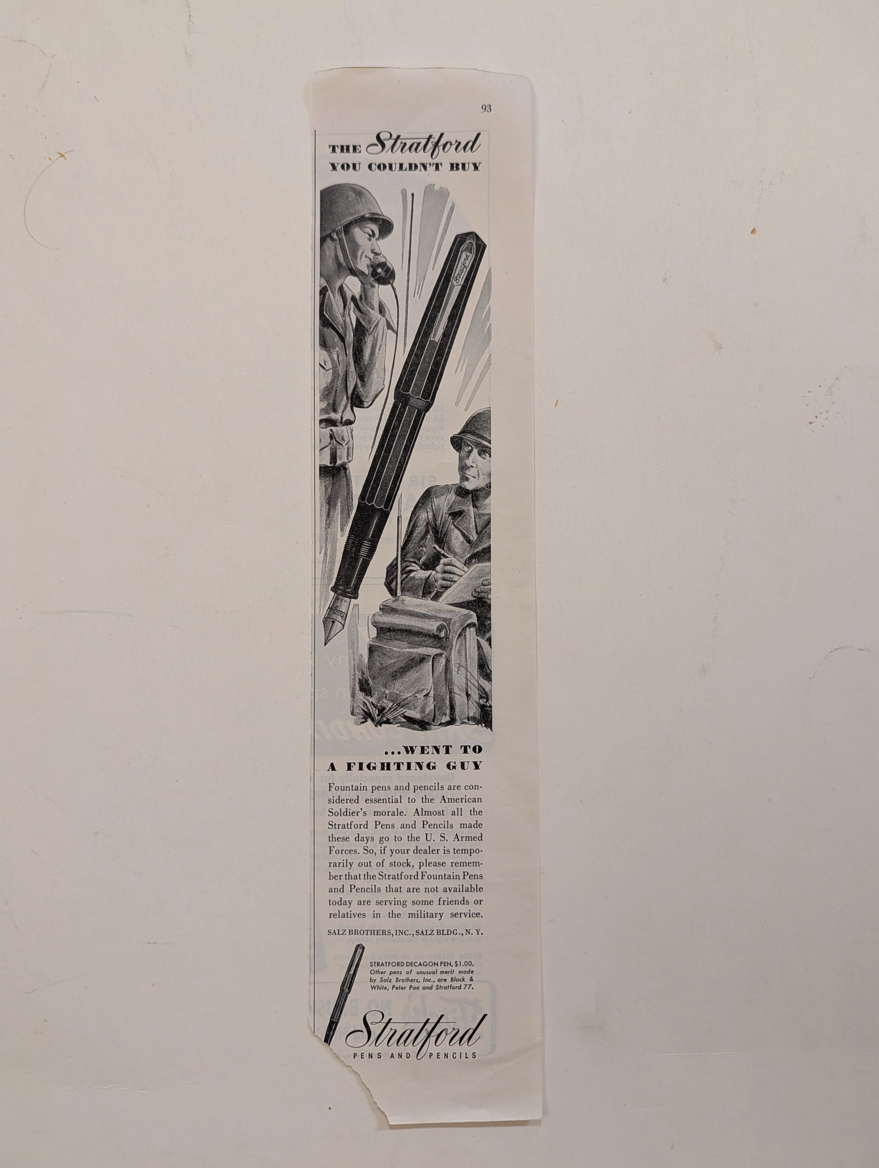 โฆษณาวินเทจ 1944 Salz Brothers Stratford Decagon Pen — related print