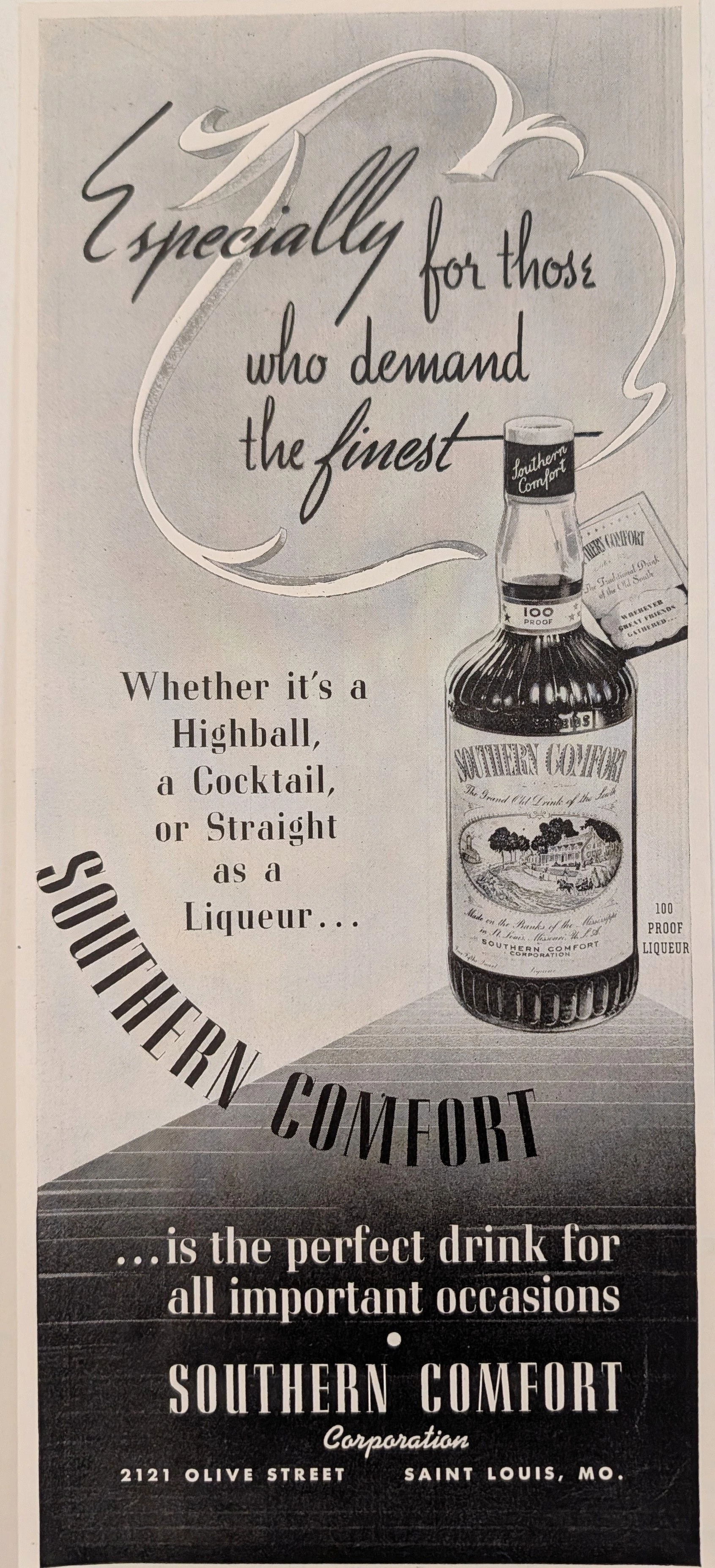 1950s Southern Comfort 100 Proof Liqueur Vintage Advertisement vintage advertisement — curator suggestion