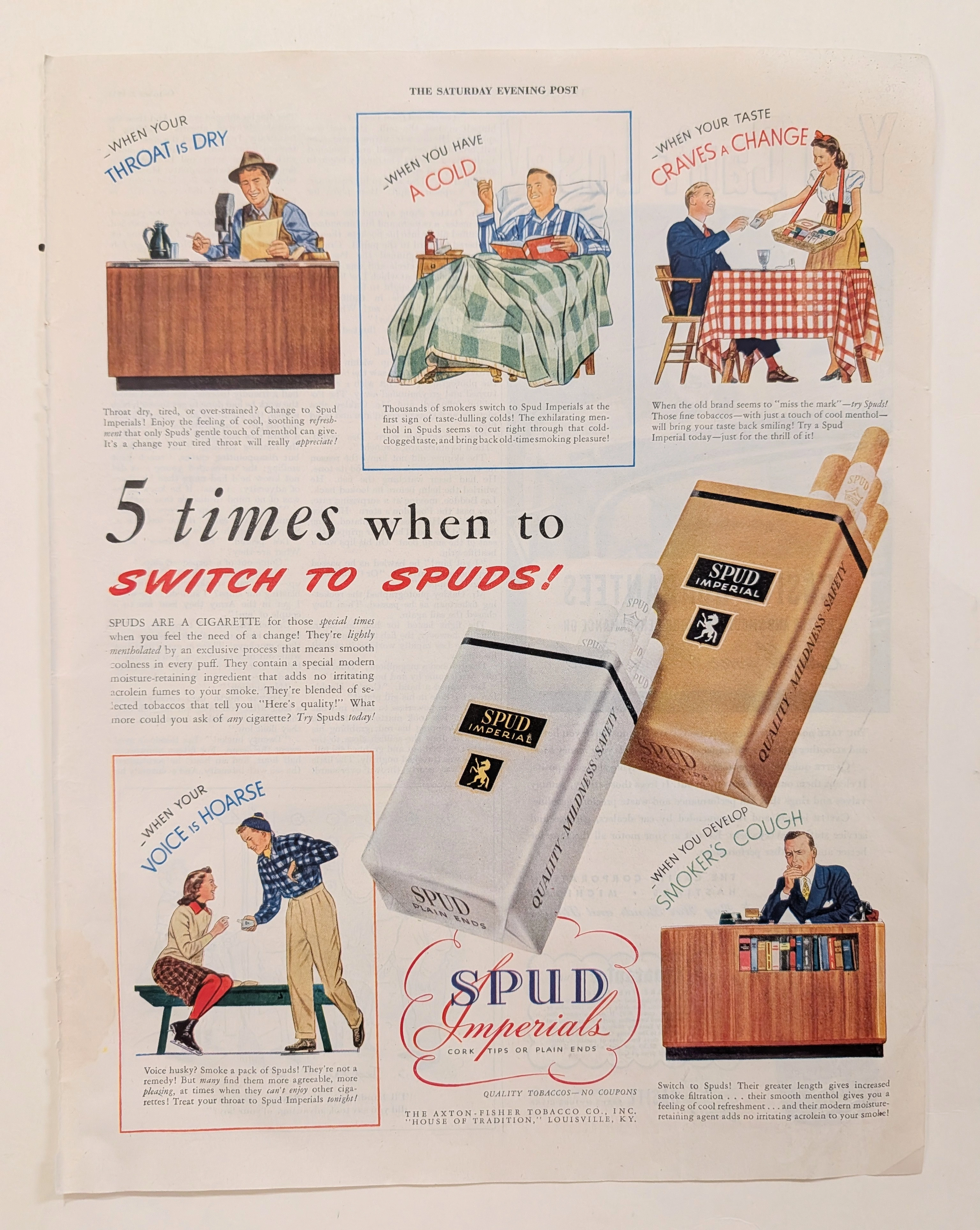 Publicité Vintage Cigarettes Spud Imperials Années 1940 (1940) vintage advertisement — Class A