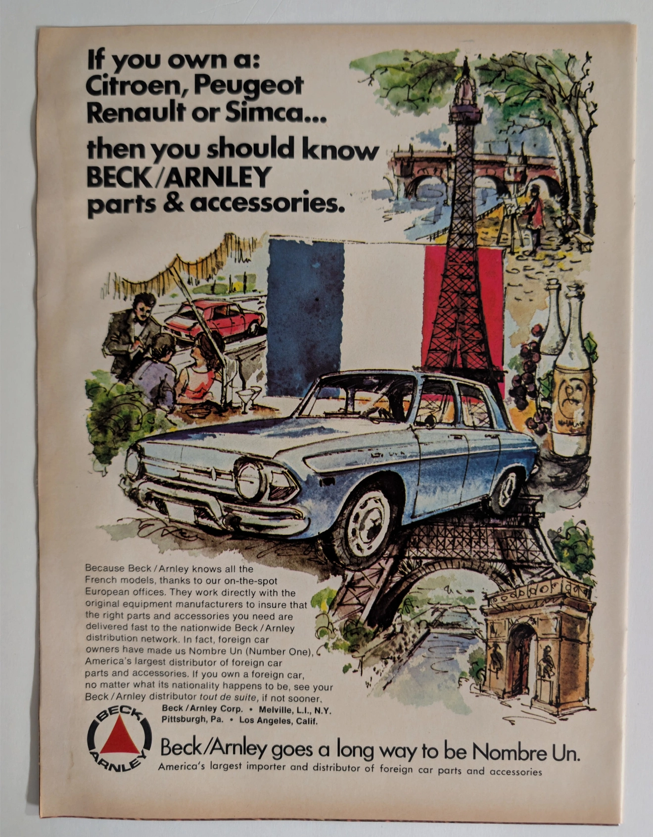 Vintage Beck/Arnley Ad: 经典法系汽车零件艺术品 | The Record (1960) vintage advertisement — Class B