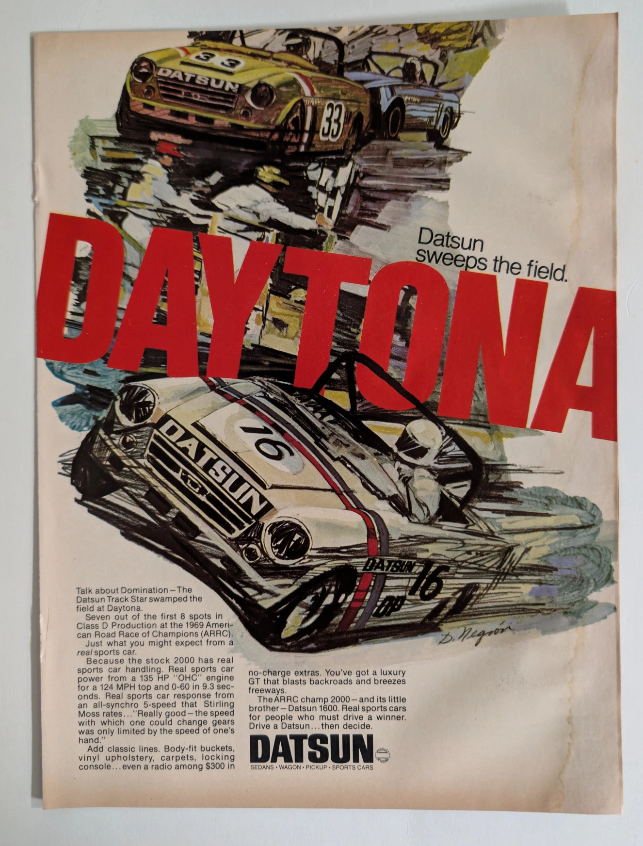 Vintage 1969 Datsun Daytona Ad: ARRC Racing Legend Art | The Record

1969年Datsun Daytona复古广告：ARRC赛车传奇艺术 | The Record (1969) vintage advertisement — Class A