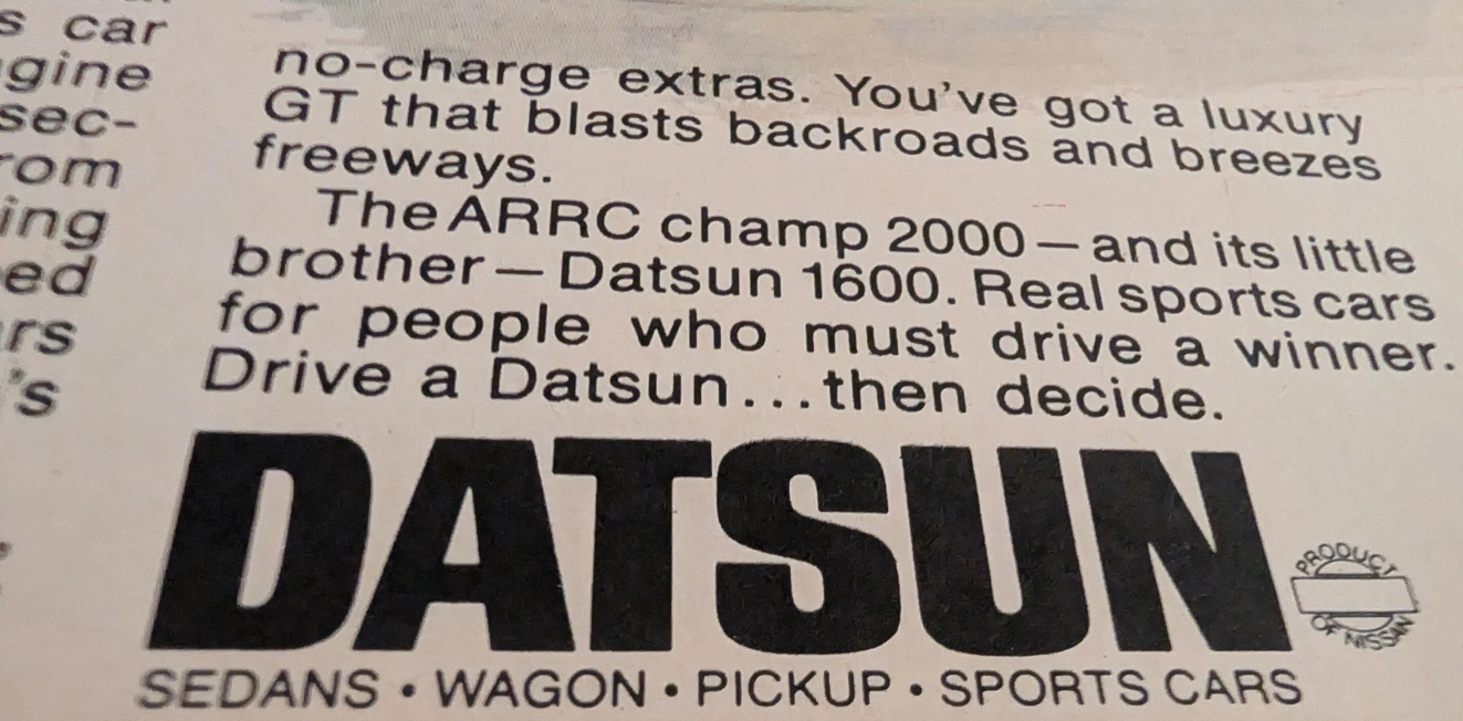Vintage 1969 Datsun Daytona Ad: ARRC Racing Legend Art | The Record — Thumbnail 3