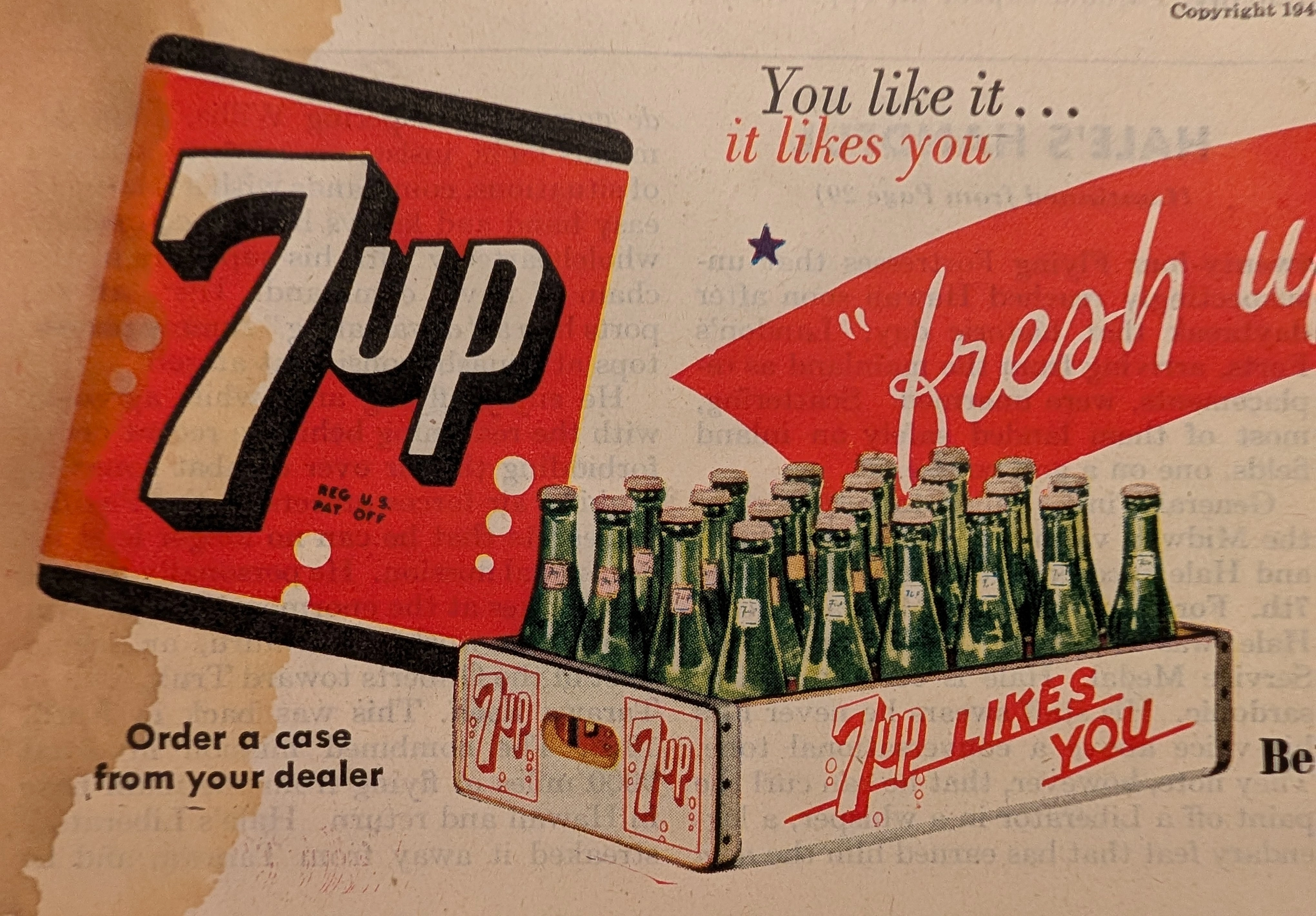 โฆษณา 7-Up ปี 1944 วินเทจ | ประวัติศาสตร์สงครามโลกครั้งที่ 2 — The Record Institute Journal
