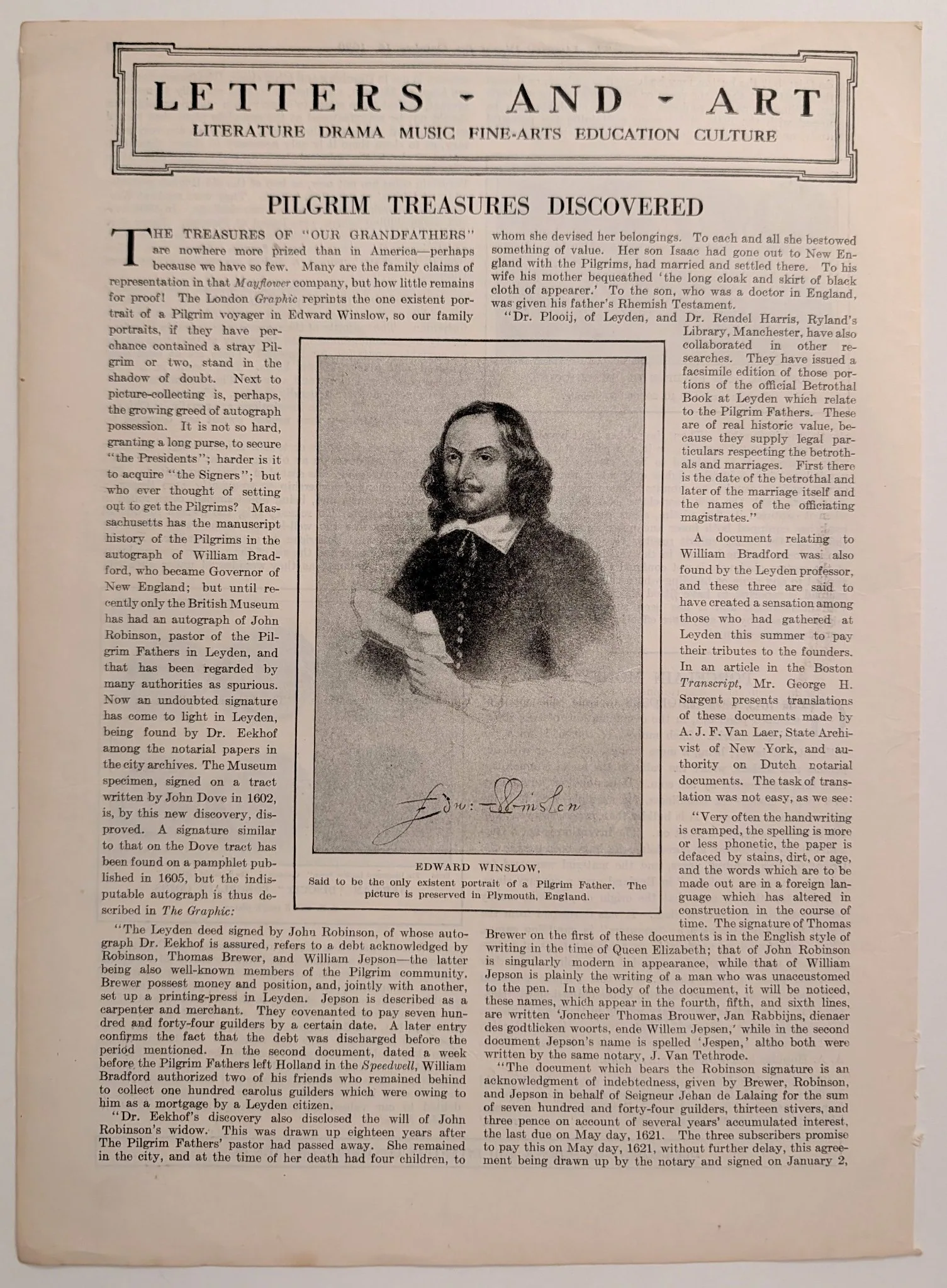 "Pilgrim Treasures Discovered": The Face and the Hand in The Literary Digest (1920)