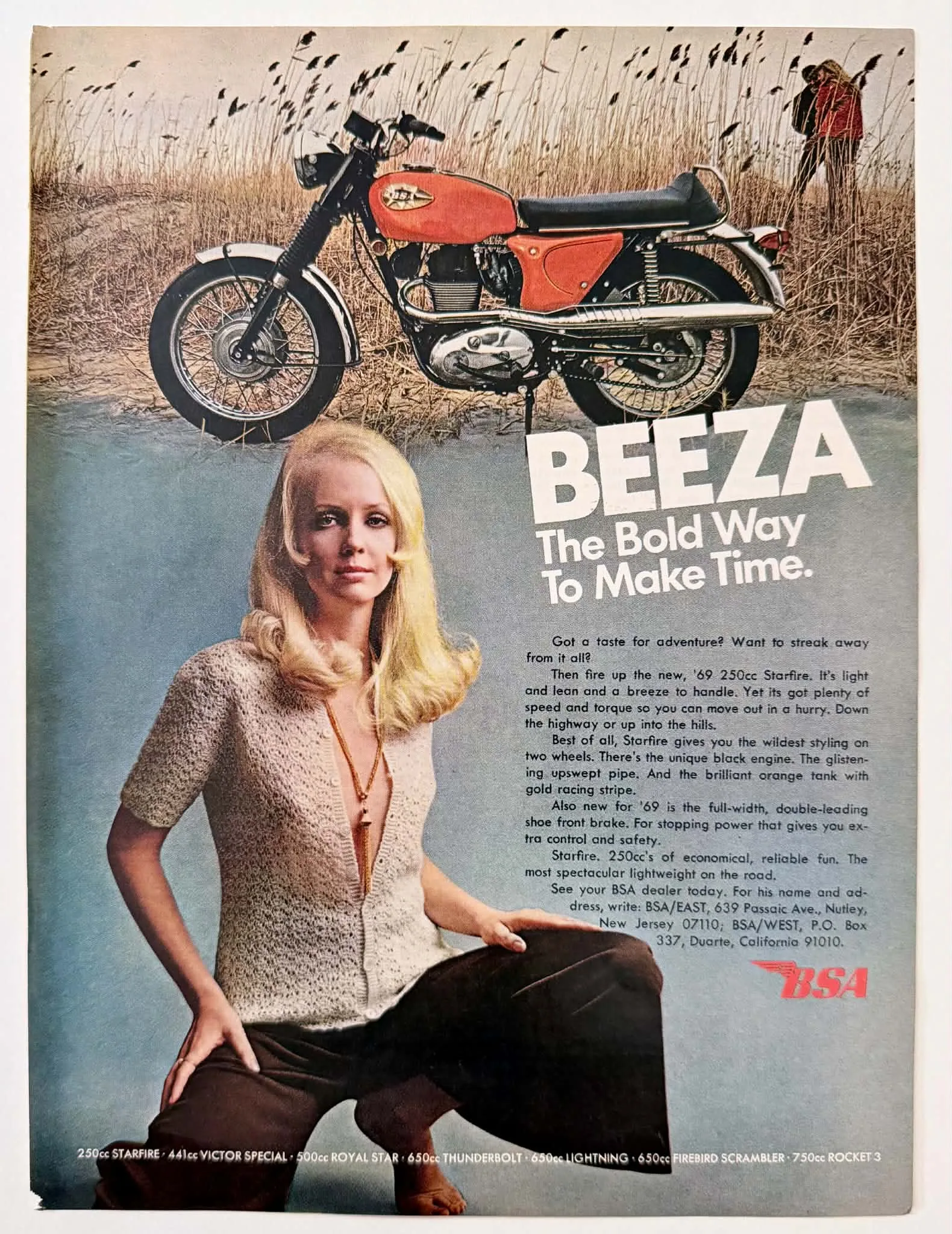 1969 BSA 250cc Starfire motorcycle vintage advertisement.