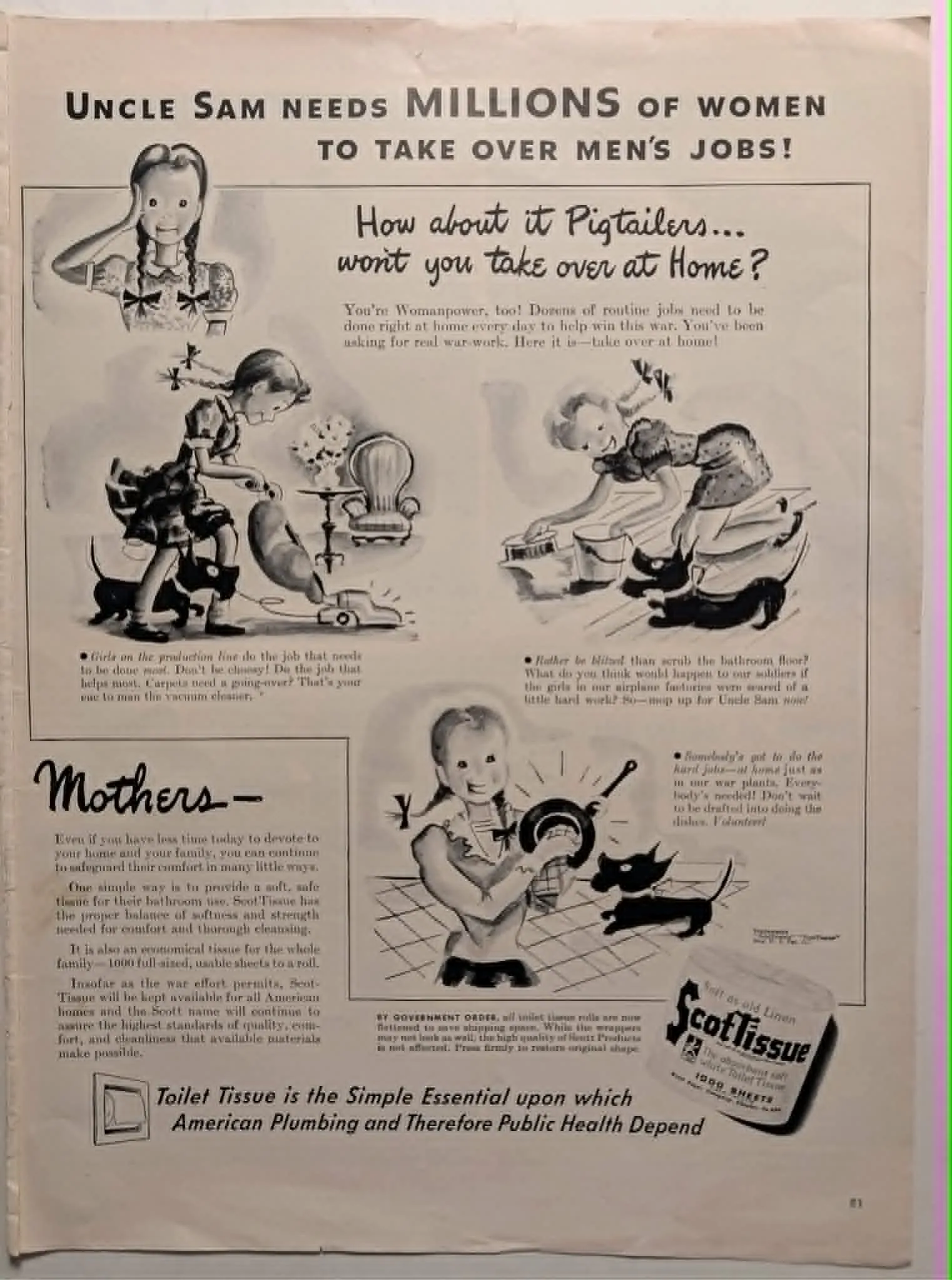1943 ScotTissue toilet paper vintage advertisement.
