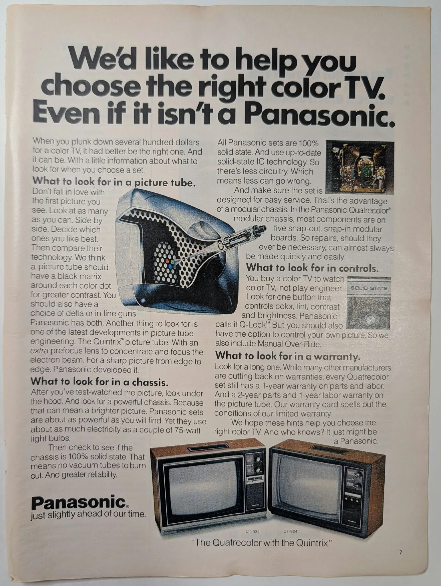1976 Panasonic Quatrecolor Quintrix TV vintage advertisement