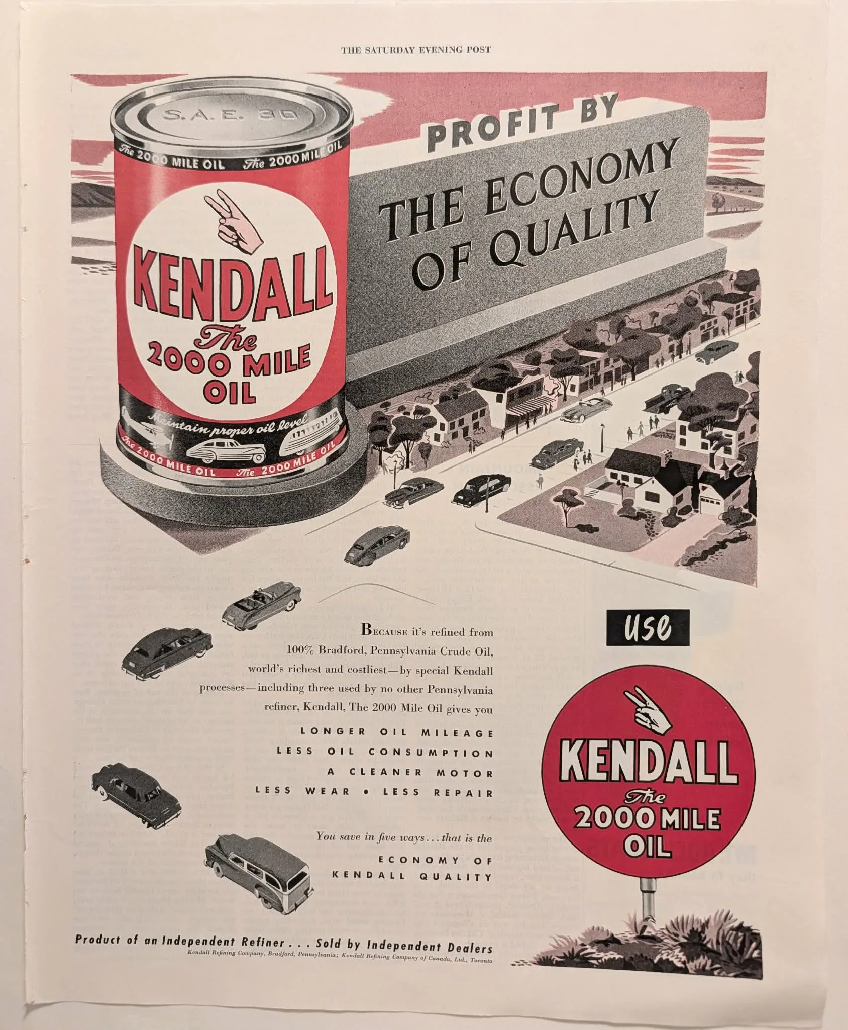 1950s Kendall Motor Oil vintage advertisement