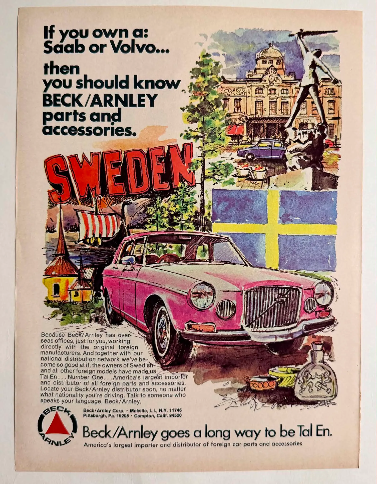 1970 Beck/Arnley Saab and Volvo vintage advertisement
