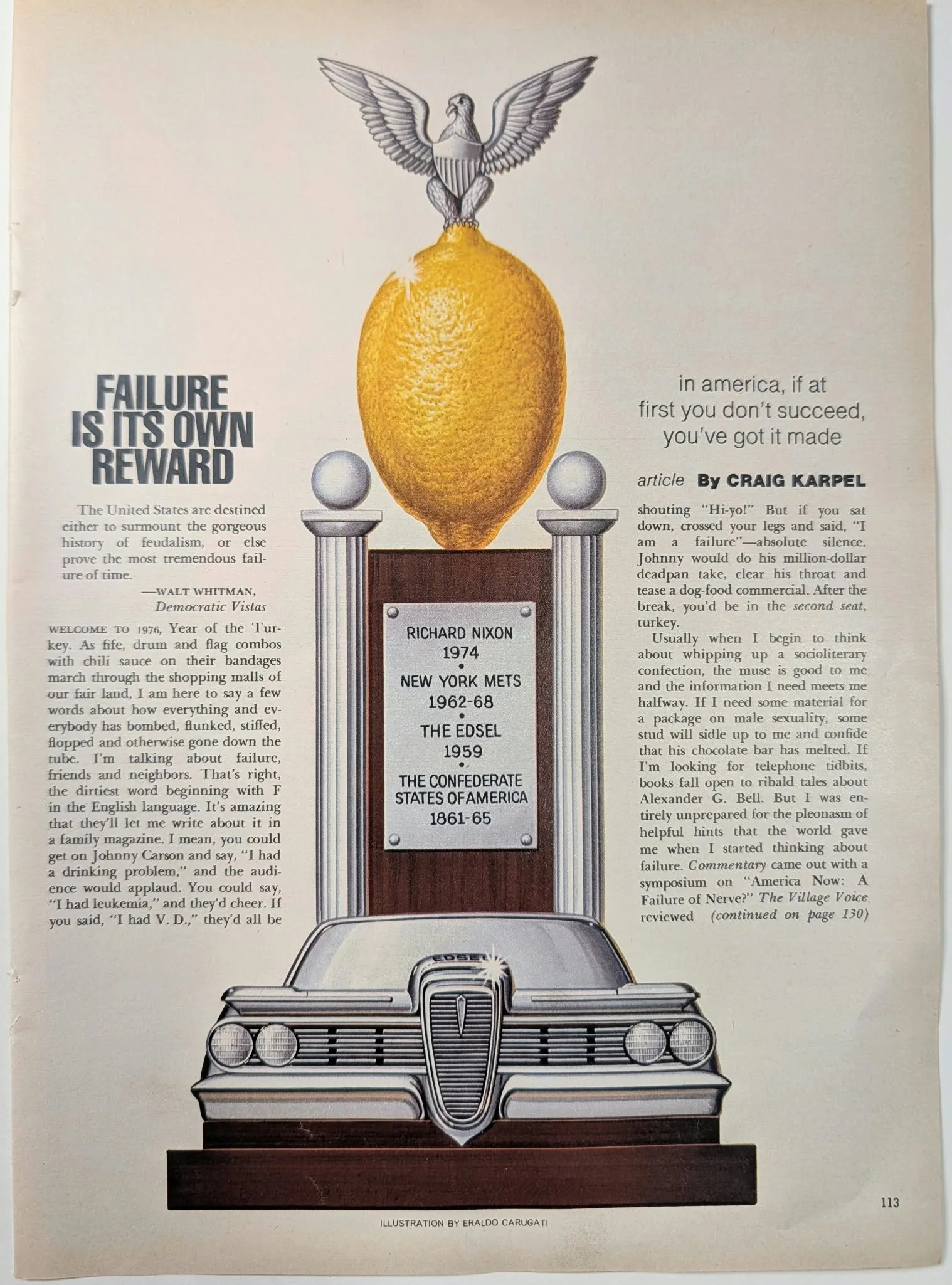 1976 Editorial "Failure Is Its Own Reward" vintage advertisement
