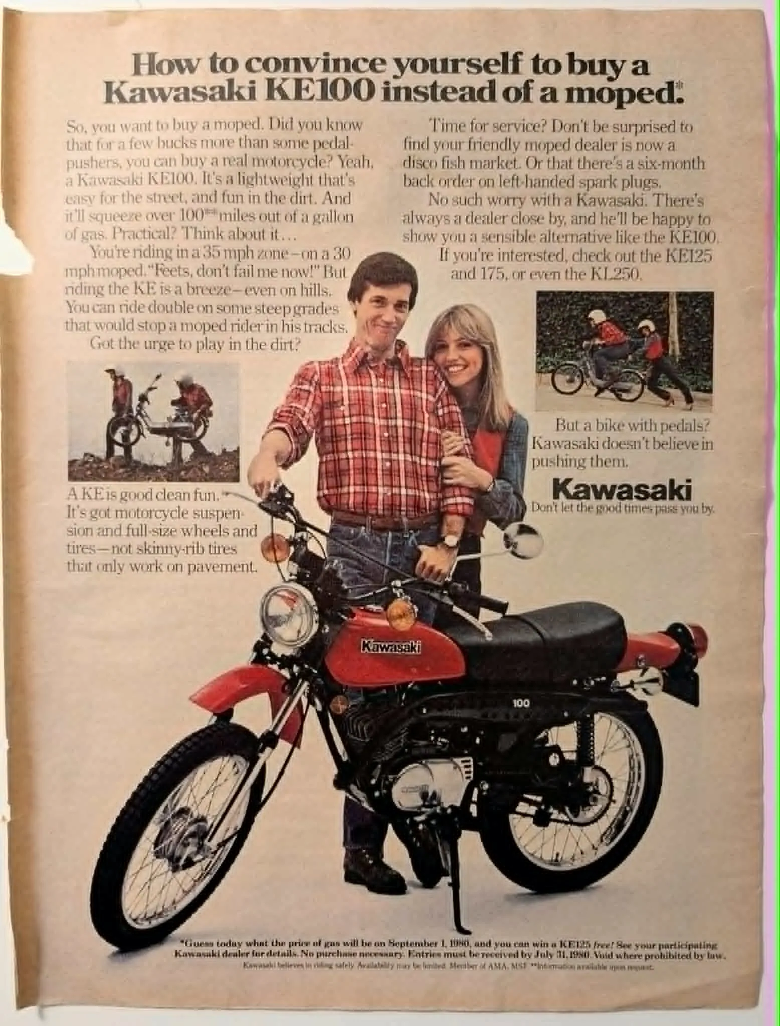 1980 Kawasaki KE100 vintage advertisement