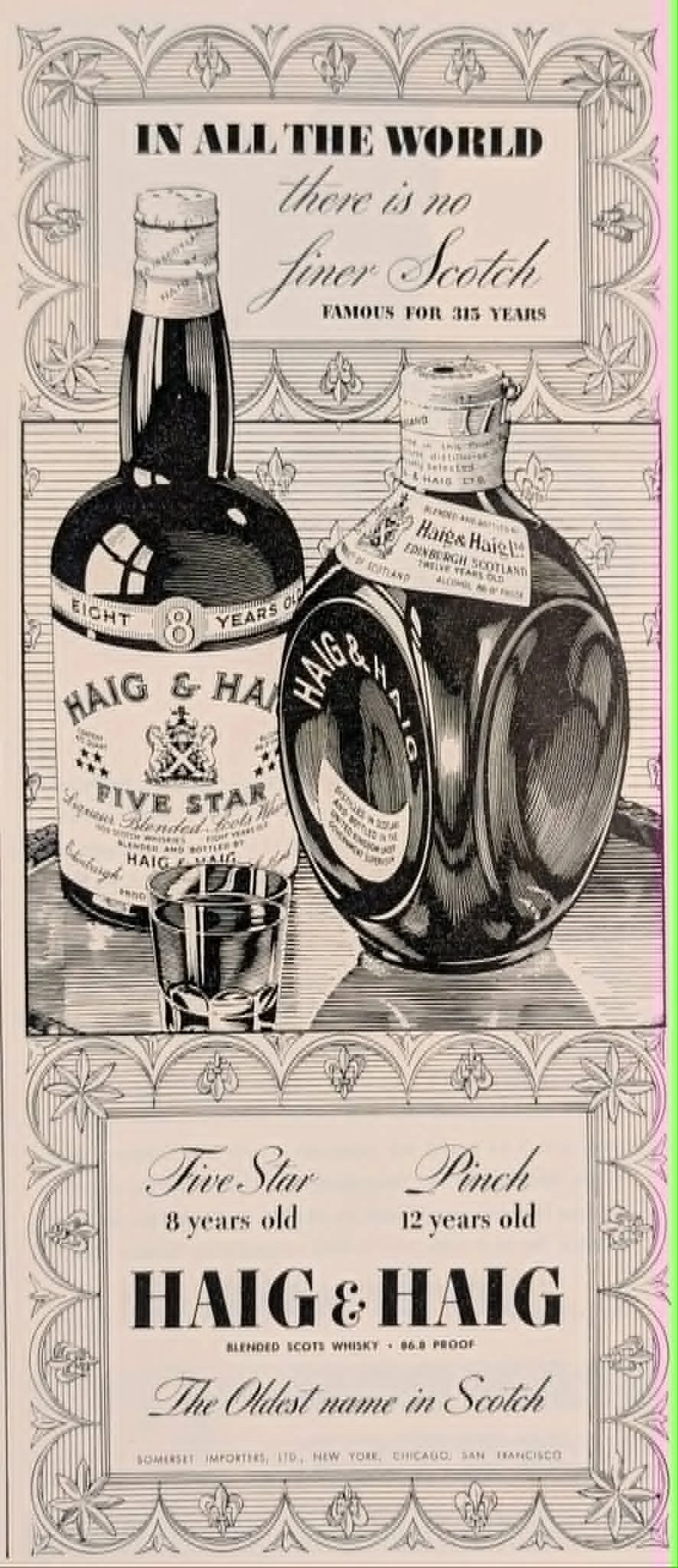 1942 Haig & Haig Five Star and Pinch vintage advertisement.
