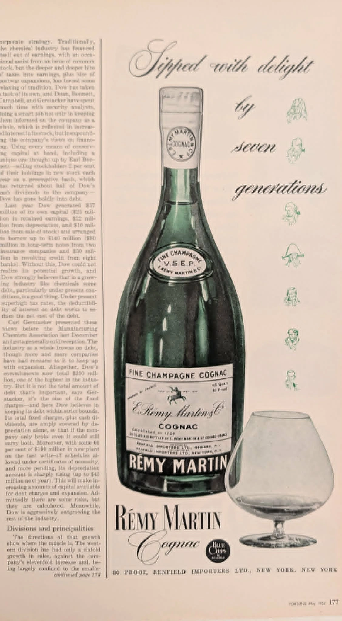 1952 Rémy Martin V.S.E.P. Cognac vintage advertisement.