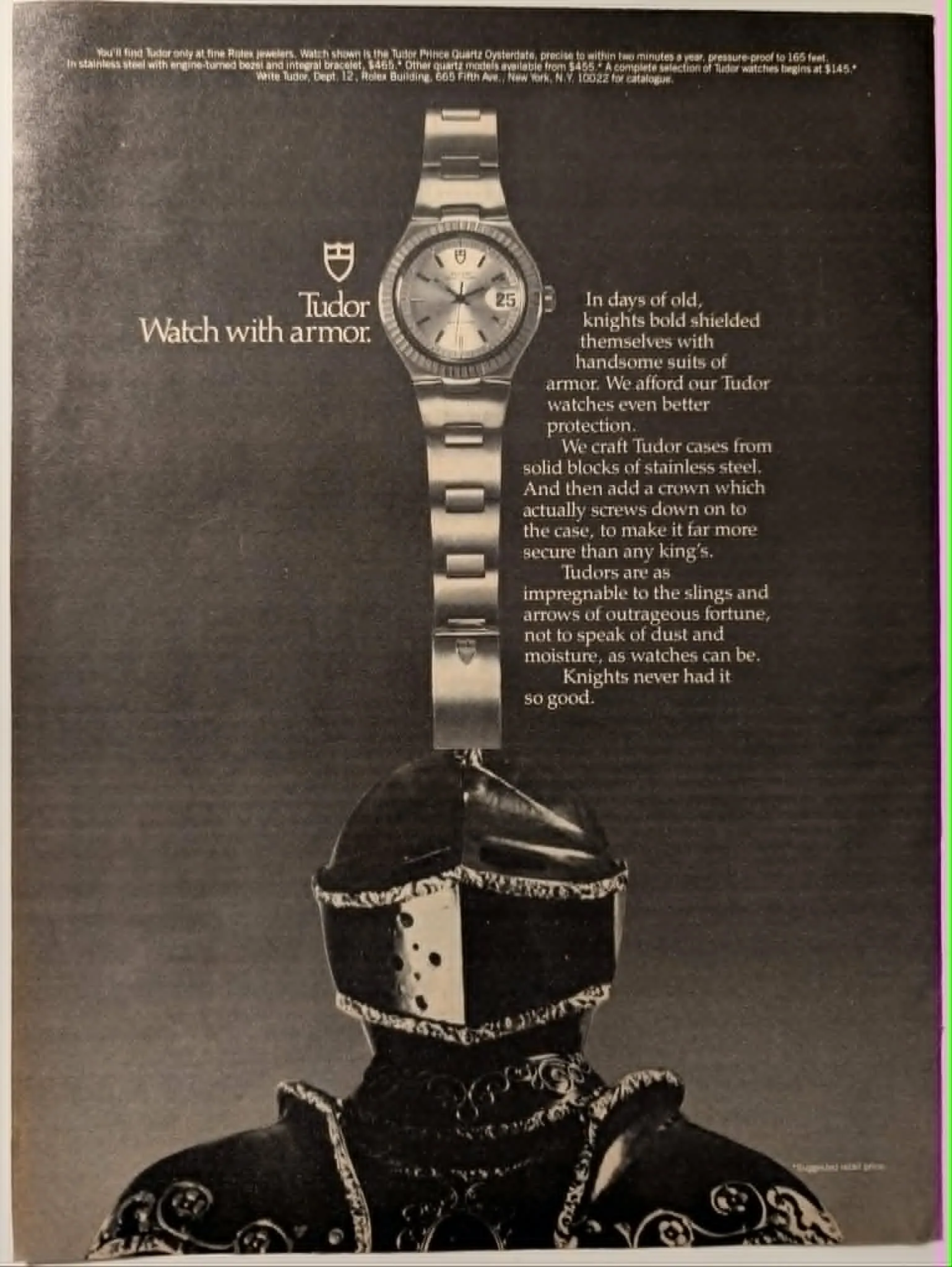 1980 Tudor Prince Quartz Oysterdate vintage advertisement