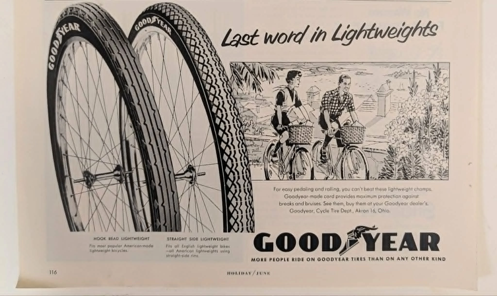 1950s Goodyear Lightweight bicycle tires vintage advertisement.