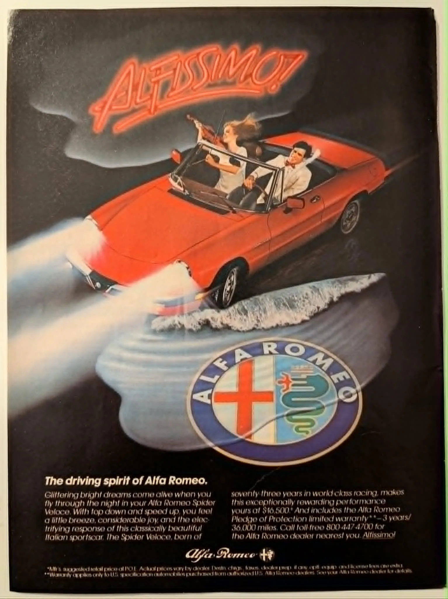 1983 Alfa Romeo Spider Veloce vintage advertisement.