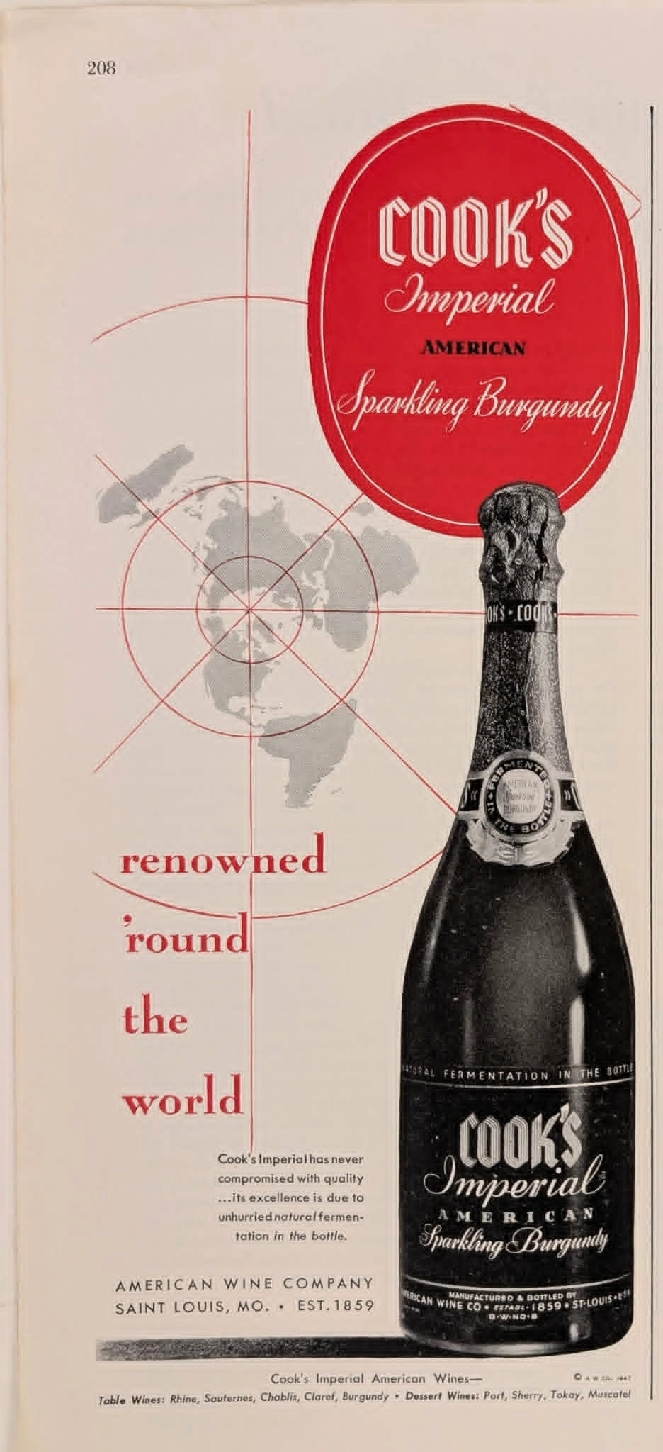 1947 Cook's Imperial American Sparkling Burgundy vintage advertisement.