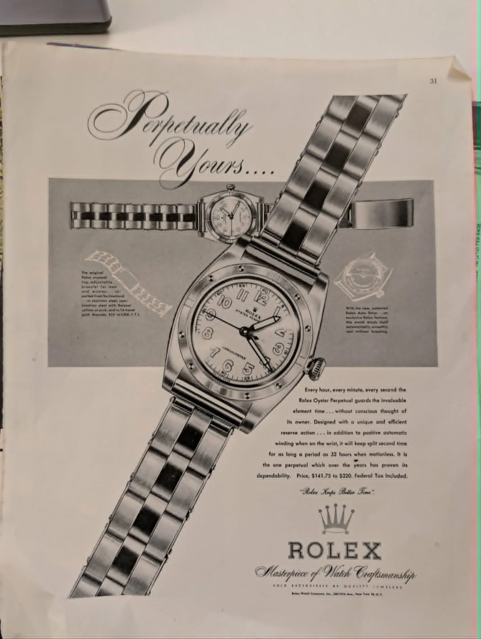 1950s Rolex Oyster Perpetual vintage advertisement.