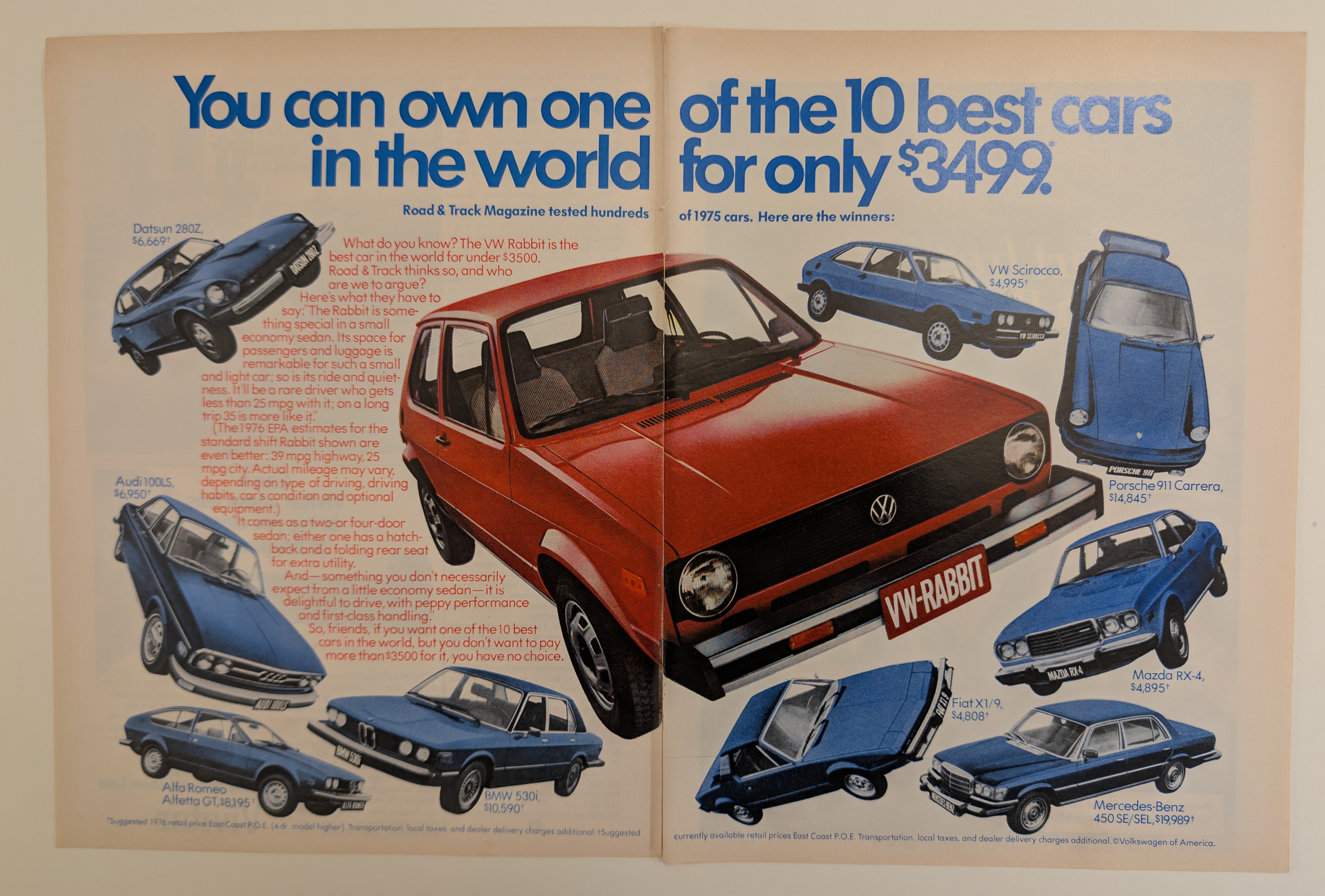 VW Rabbit "10 Best Cars in the World" Comparison (1976) — Class A vintage Automotive