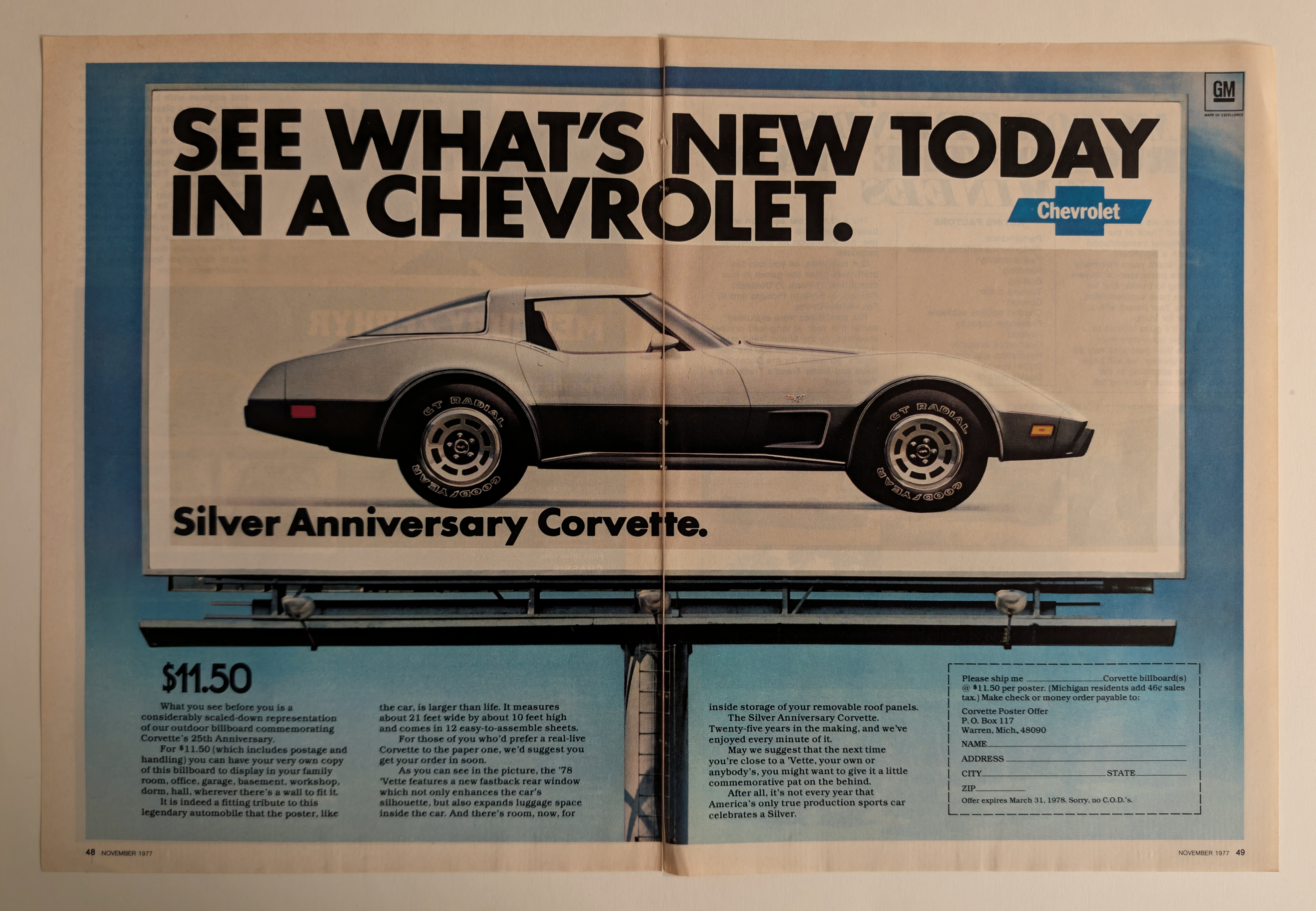 Chevrolet Corvette "Silver Anniversary" Billboard Campaign (1977) — Class S vintage Automotive