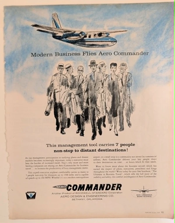 1959 Aero Commander Business Aircraft Vintage Advertisement (1959) vintage advertisement — Class B