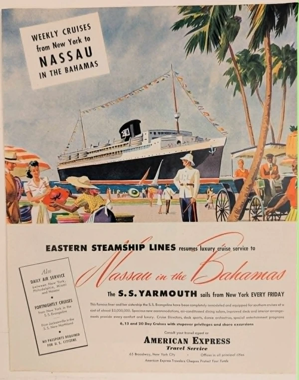1947 Eastern Steamship Lines S.S. Yarmouth Nassau Cruise Vintage Advertisement — related by taxonomy