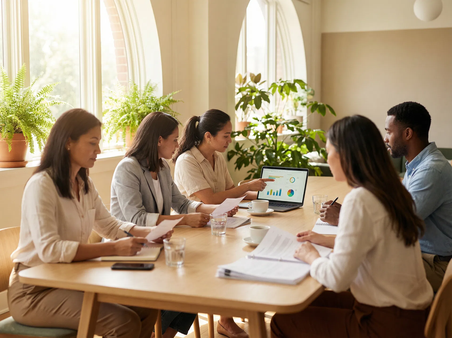 HOA board members collaborating around a table