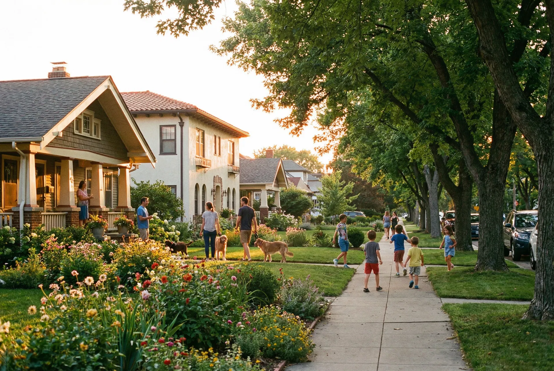 Beautiful neighborhood at sunset