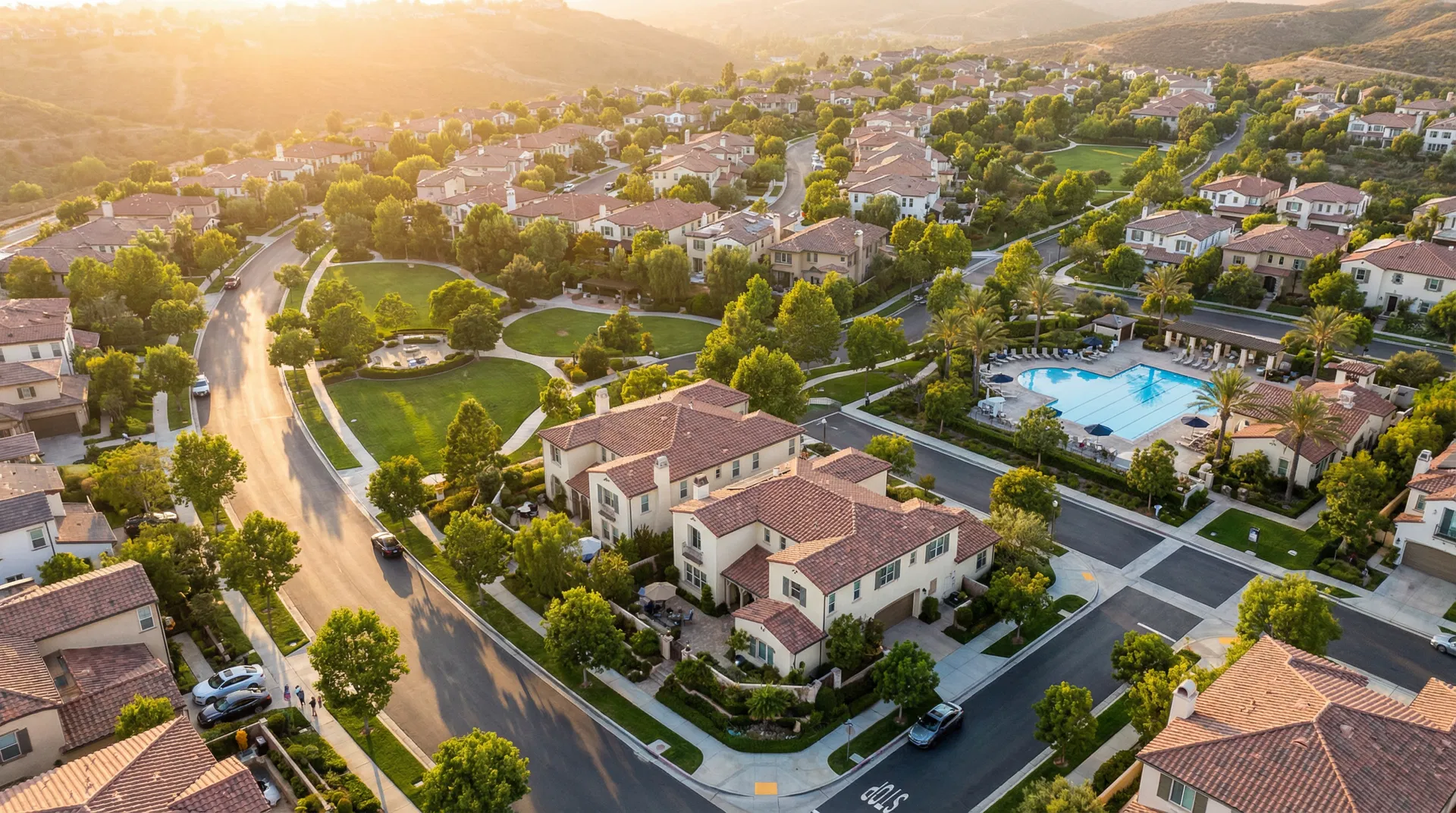 Beautiful residential community at golden hour