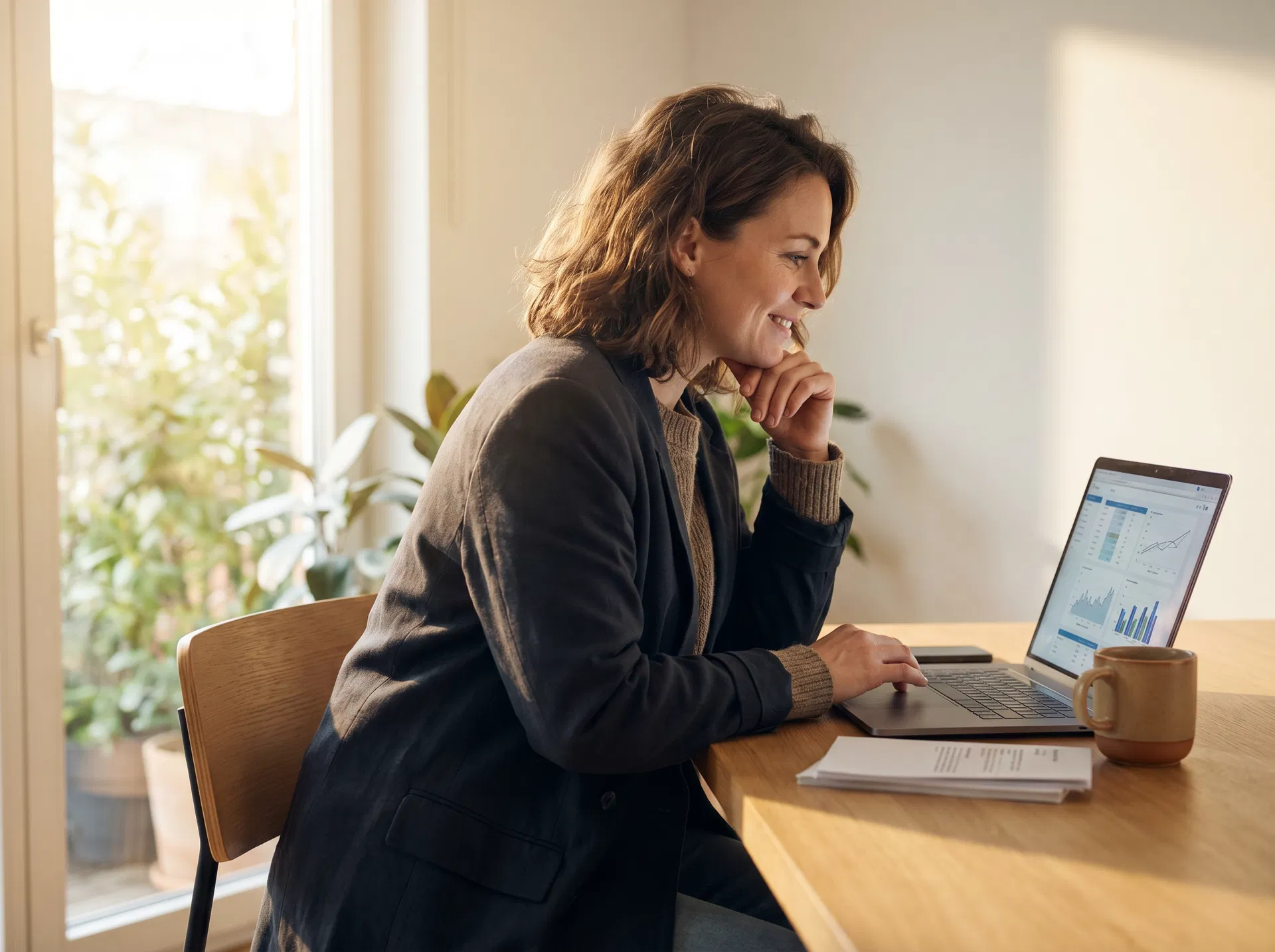 Business owner reviewing growth analytics