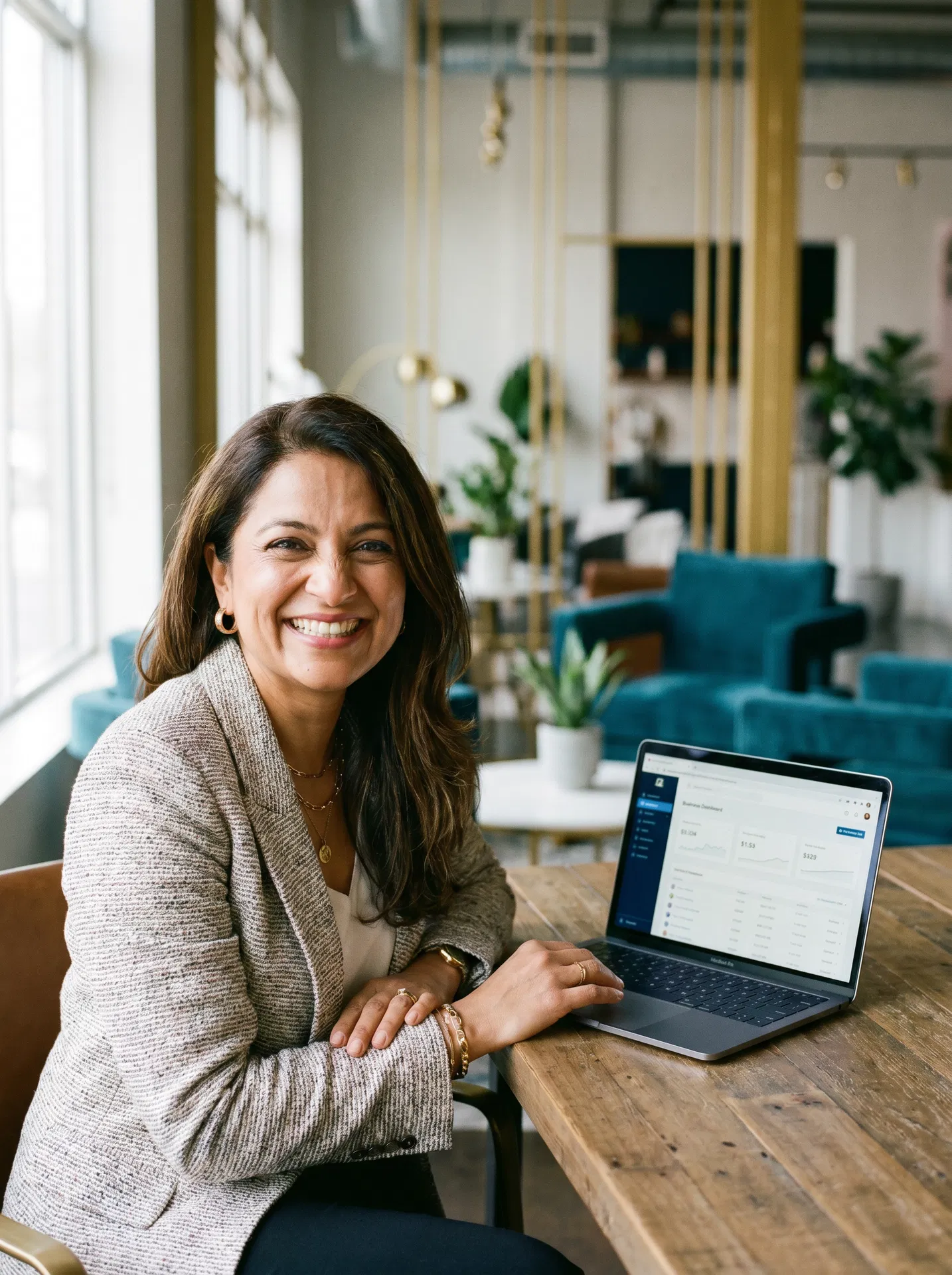 Confident entrepreneur reviewing business dashboard
