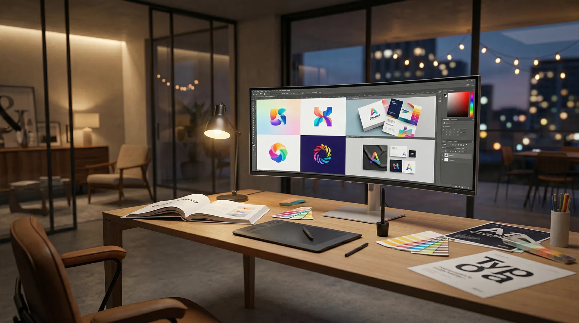 Professional logo design studio workspace