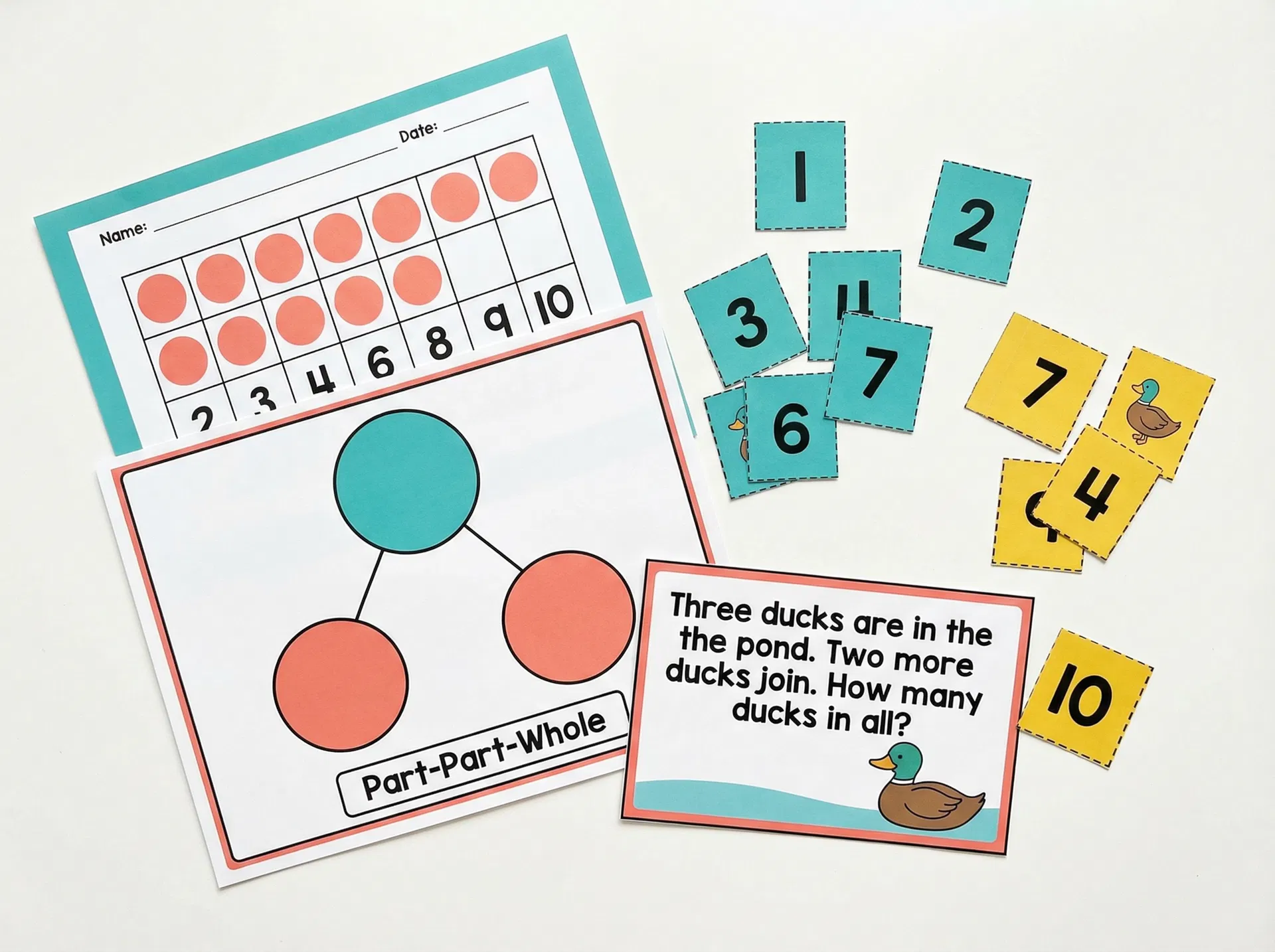 Making 10 worksheet pack — ten-frame, number bonds, word problem cards