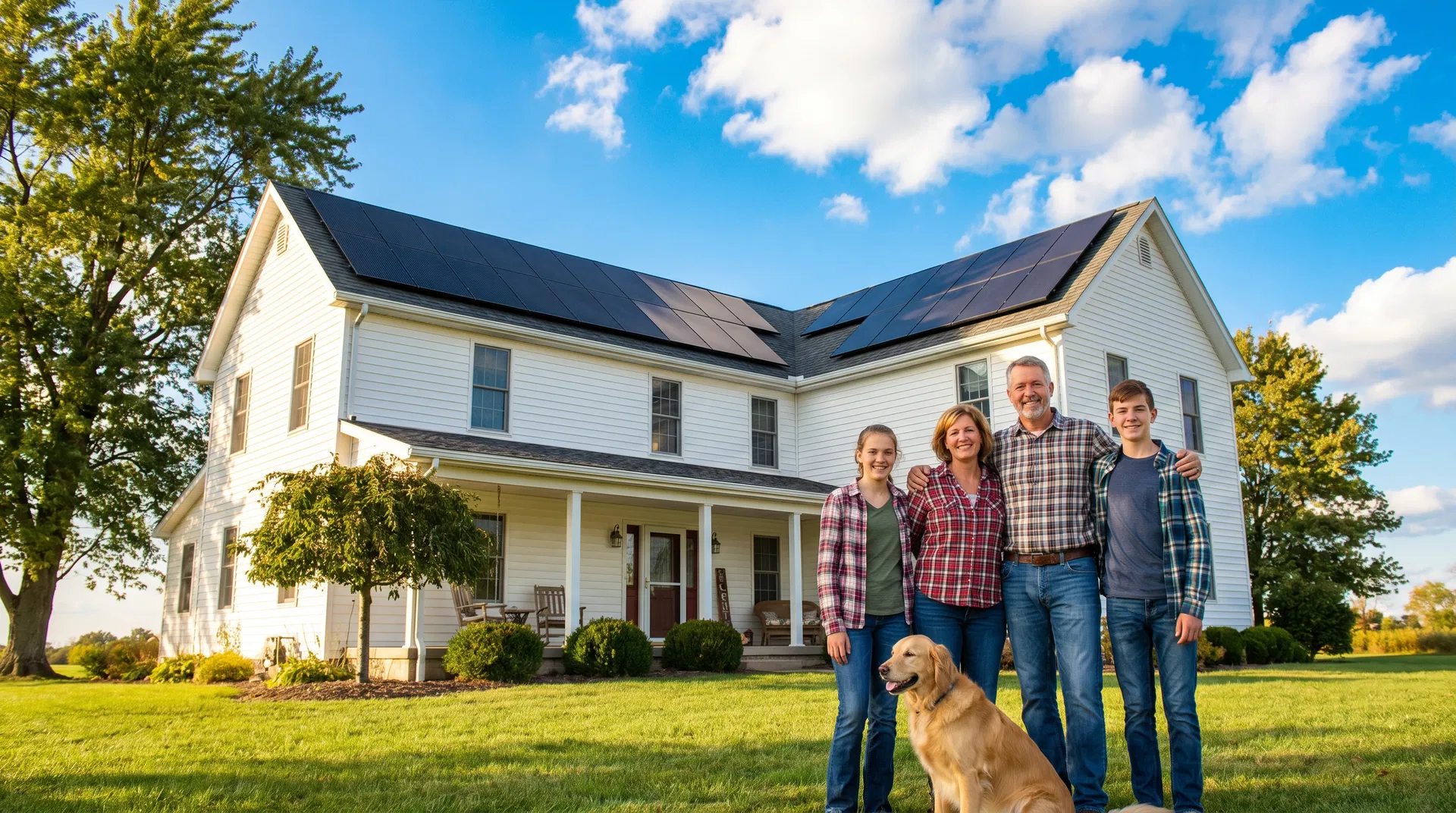Happy Ohio family with solar home